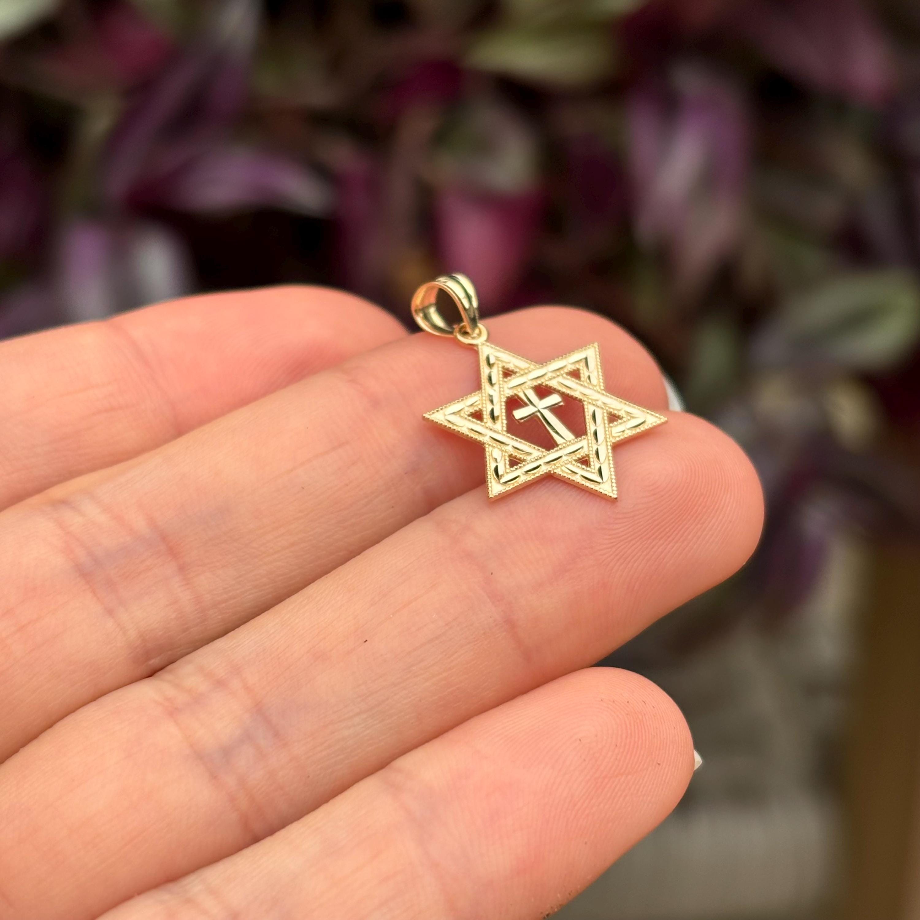 14k Gold Judica Star of David Cross Magan Star Charm Pendant