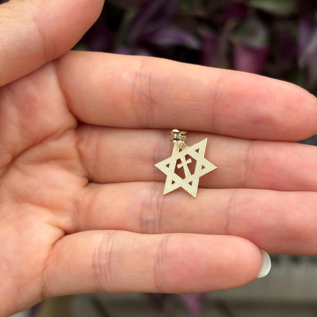 14k Gold Judica Star of David Cross Magan Star Charm Pendant