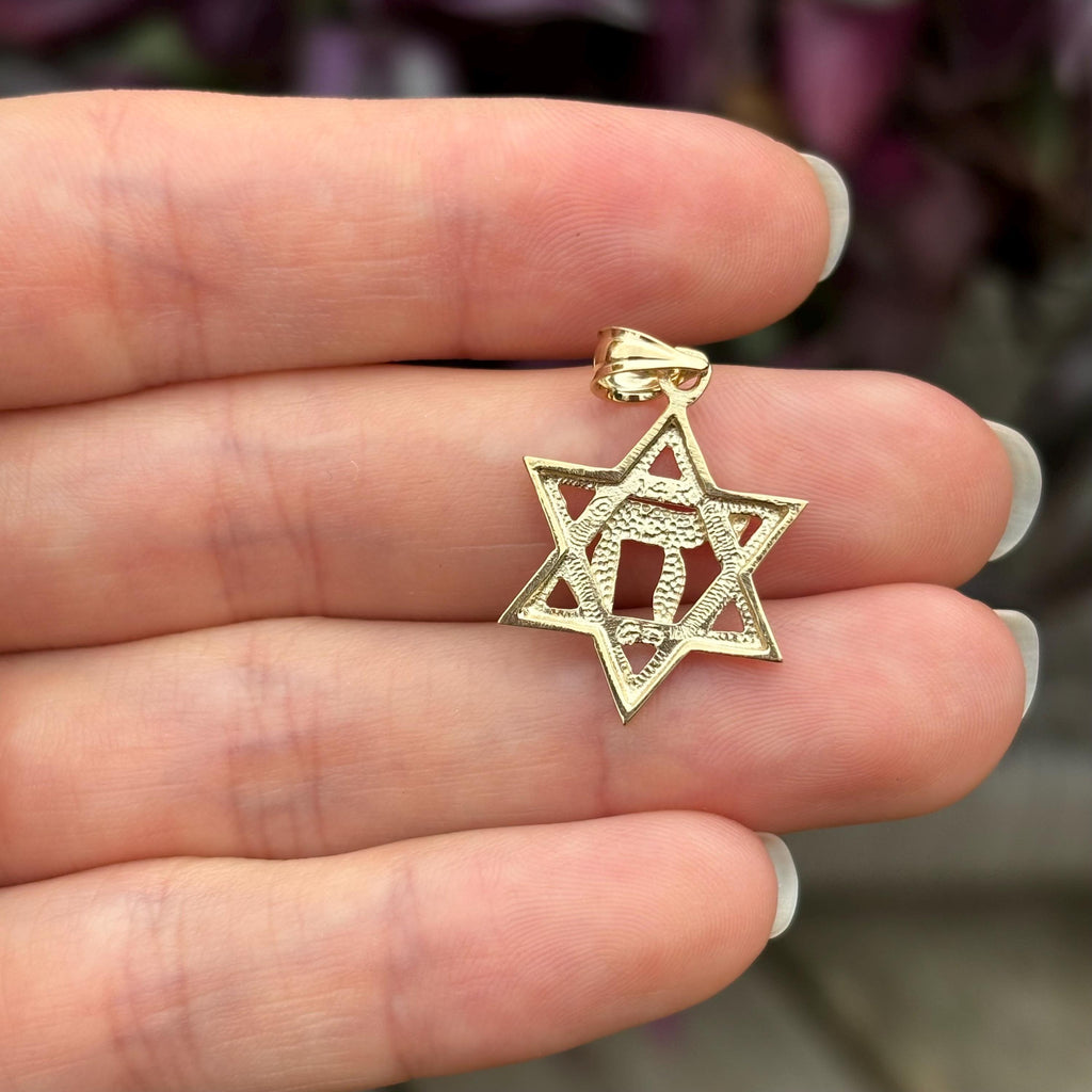 14k Gold Judica Star of David Magan Chai Star Charm Pendant