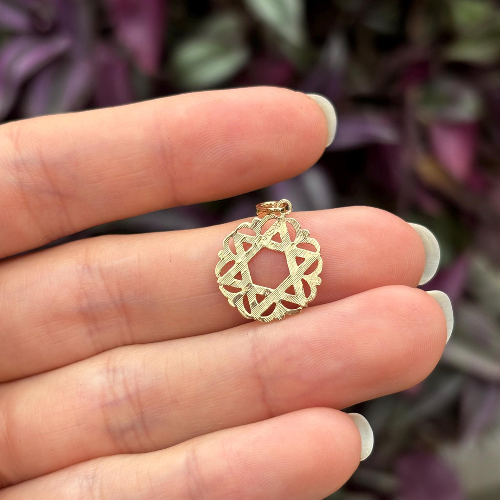 14k Gold Judica Star of David Magan Circle Star Charm Pendant