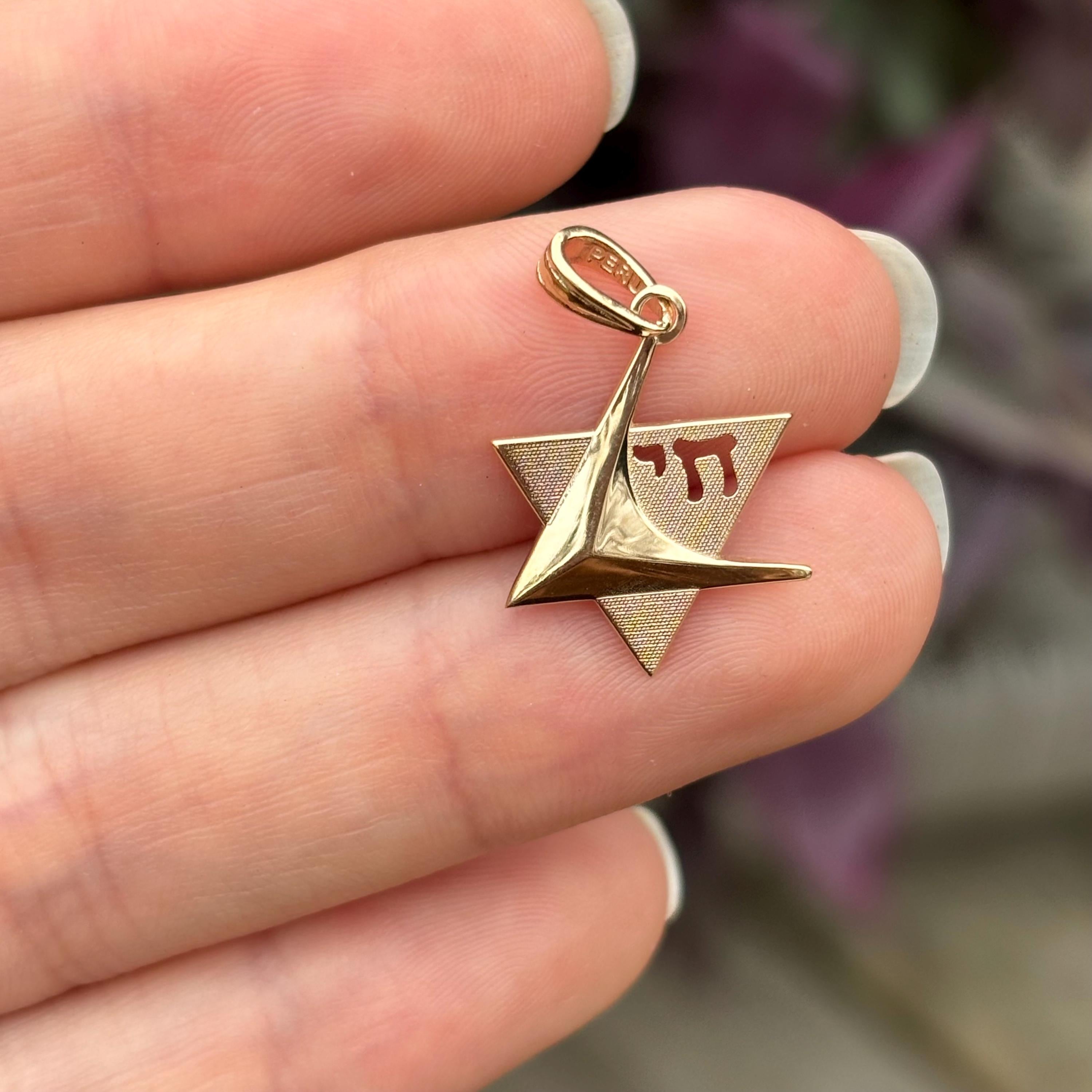 14k Gold Judica Star of David Magan Chai Star Charm Pendant