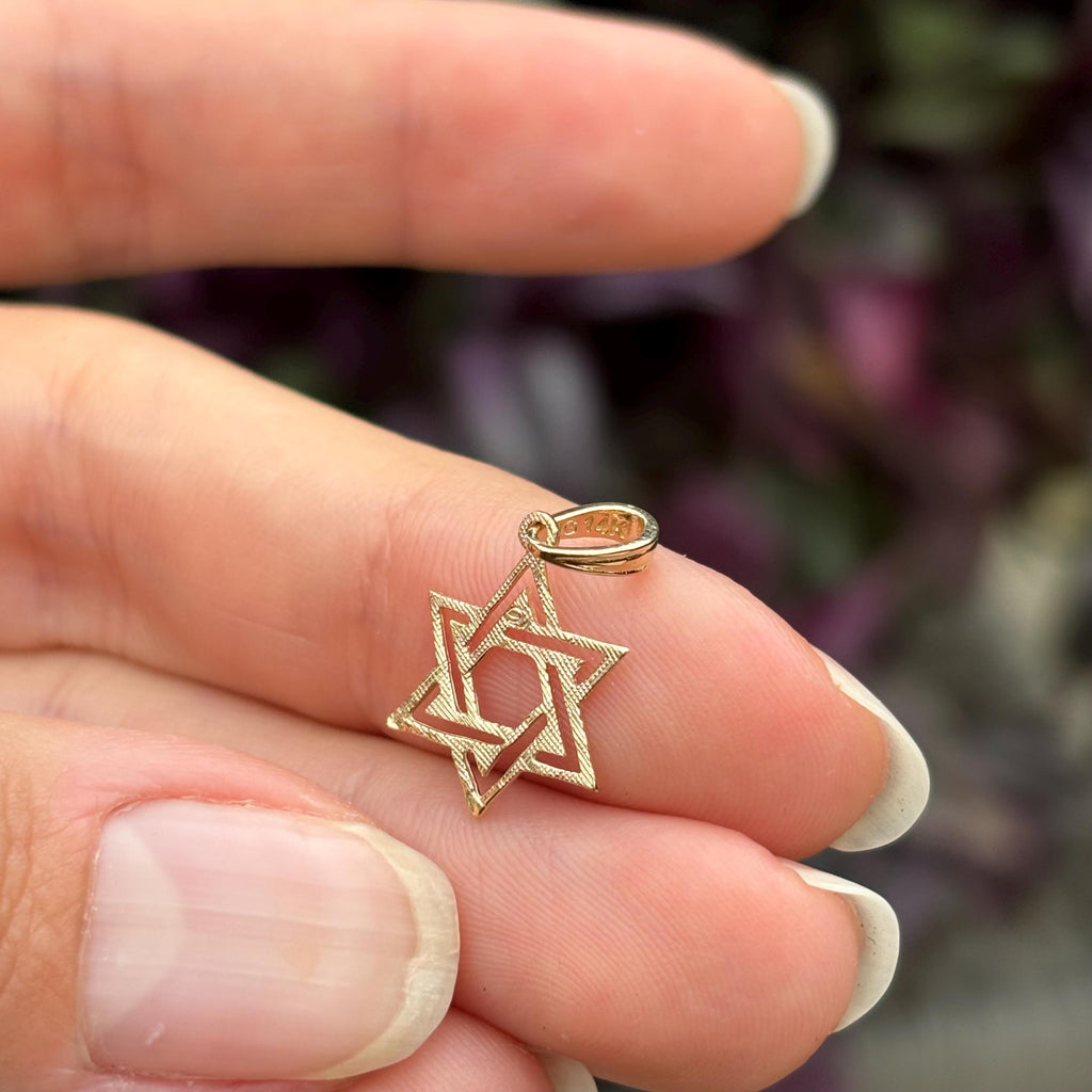 10k or 14k Gold Judica Star of David Magan Star Charm Pendant