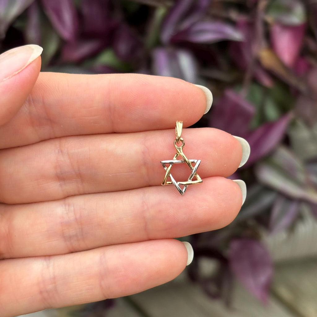 14k White Yellow Gold Judica Star of David Magan Star Charm Pendant