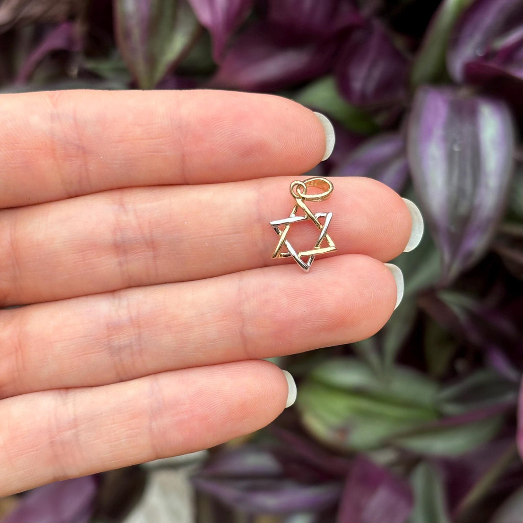 14k White Yellow Gold Judica Star of David Magan Star Charm Pendant