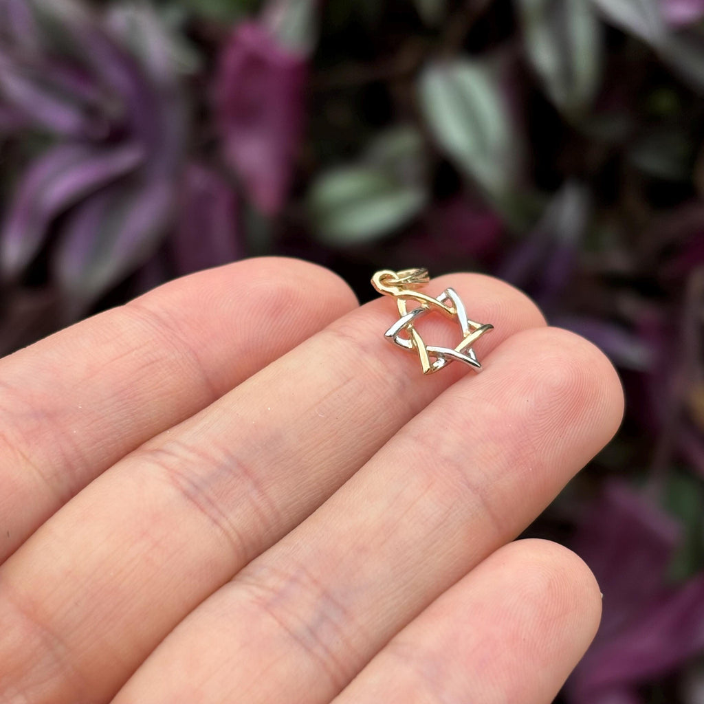 14k White Yellow Gold Judica Star of David Magan Star Charm Pendant