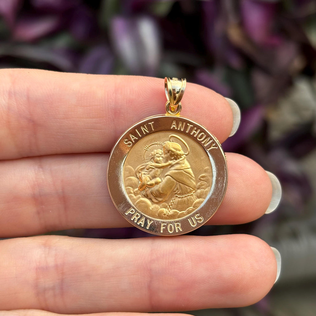 14k Gold St Anthony Medal Round Medal Pendant Large