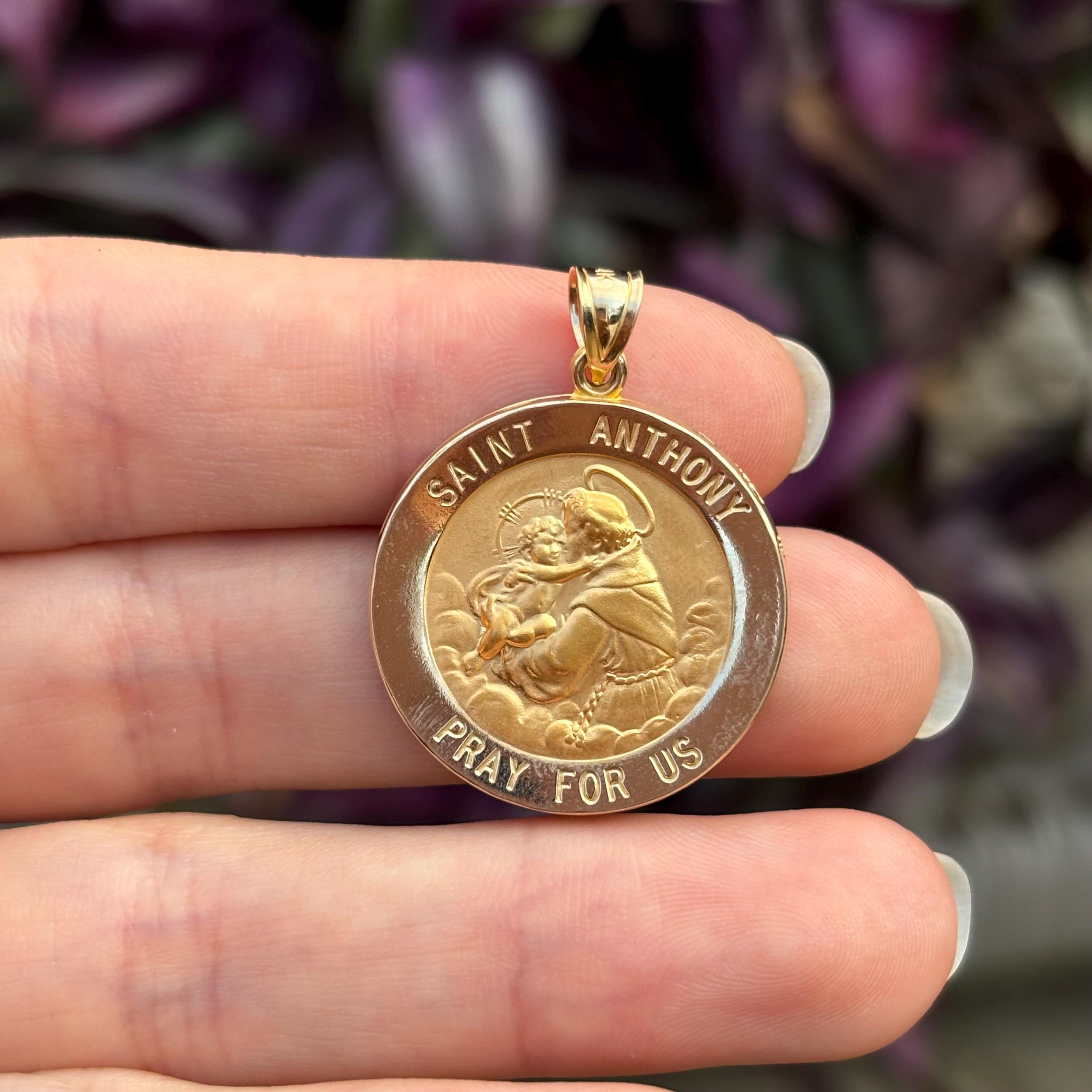 14k Gold St Anthony Medal Round Medal Pendant Large