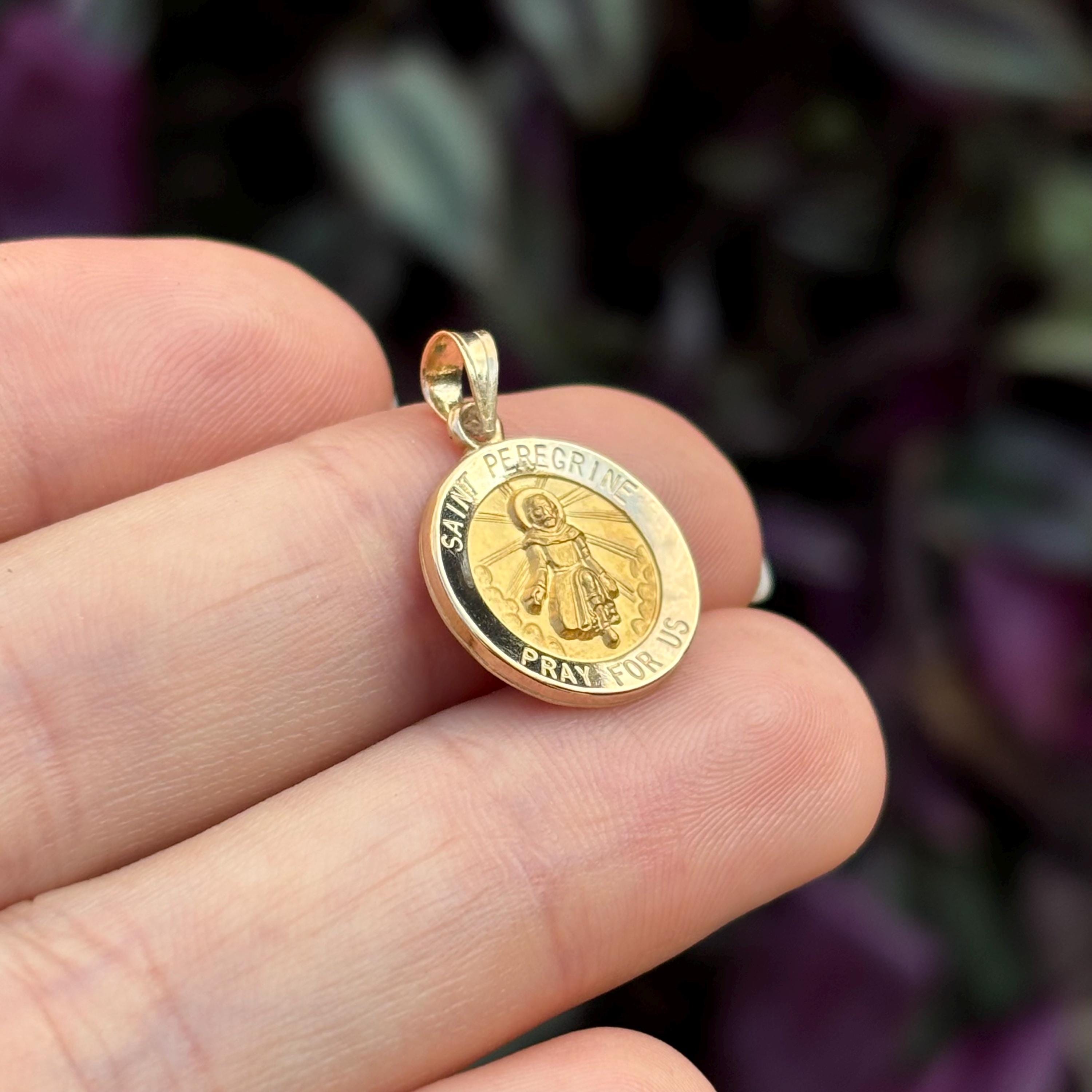 14k Gold St Peregrine Round Medal Pendant 15mm