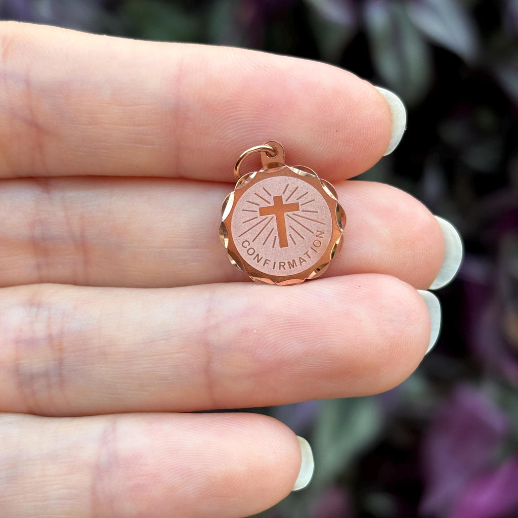 14k Rose Gold Confirmation Disc Round Medal Charm Pendant