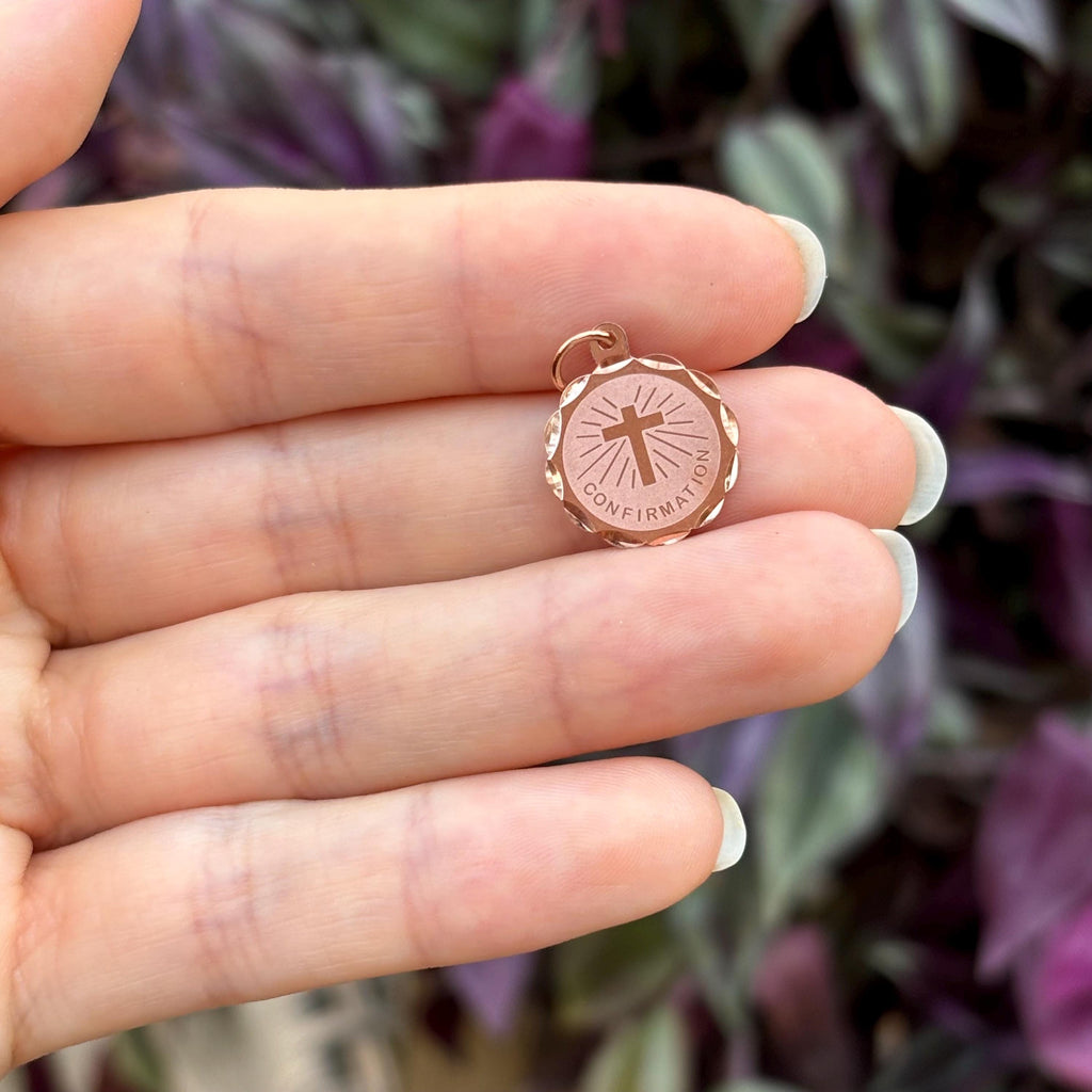 14k Rose Gold Confirmation Disc Round Medal Charm Pendant