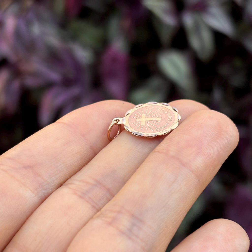 14k Rose Gold Confirmation Disc Round Medal Charm Pendant