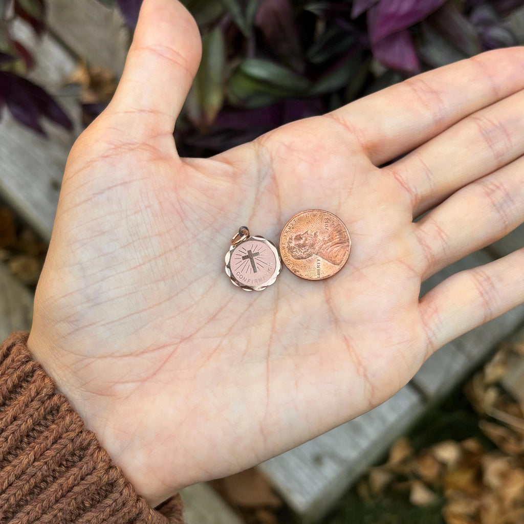 14k Rose Gold Confirmation Disc Round Medal Charm Pendant