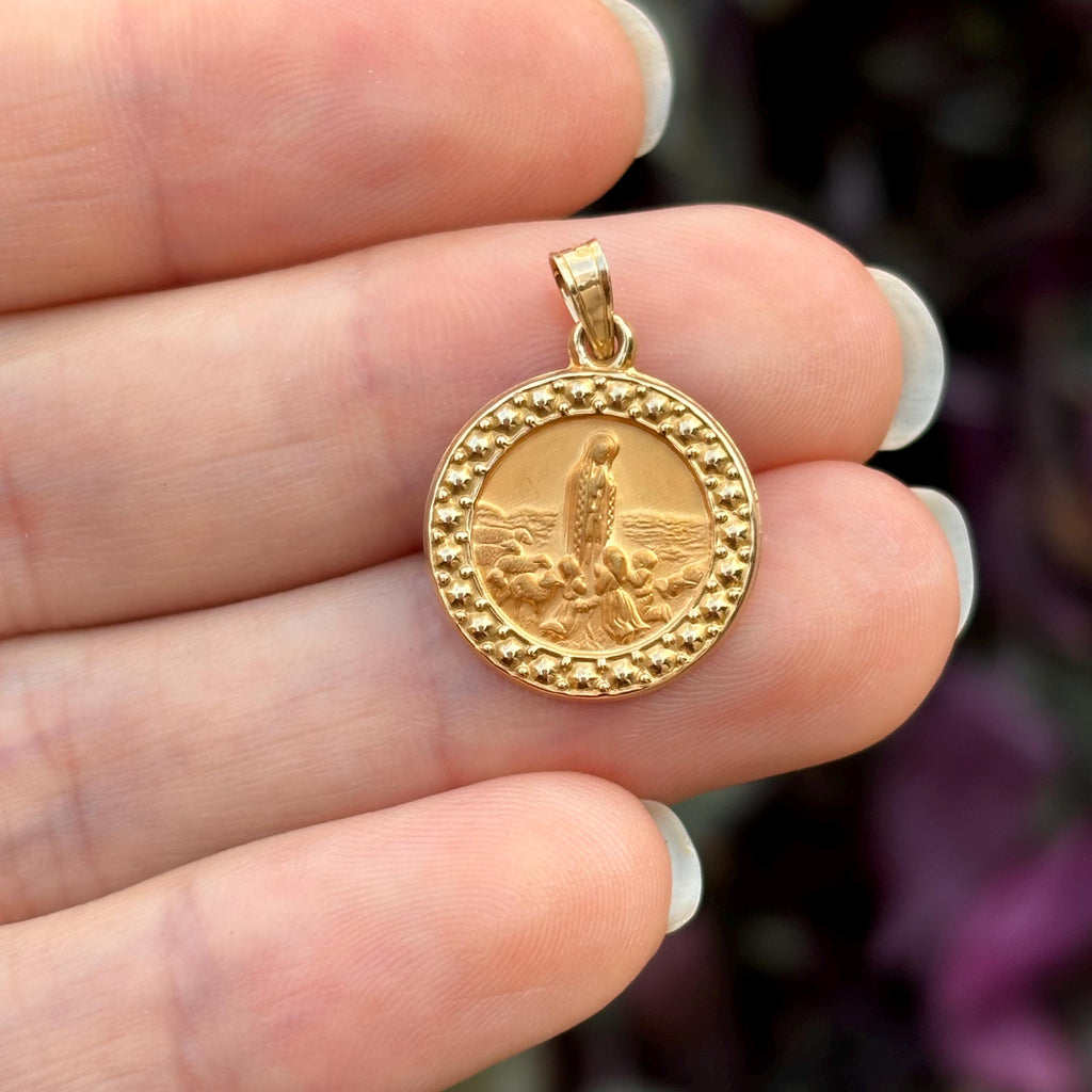 14k Gold St Anthony Beaded Round Medal Charm Pendant