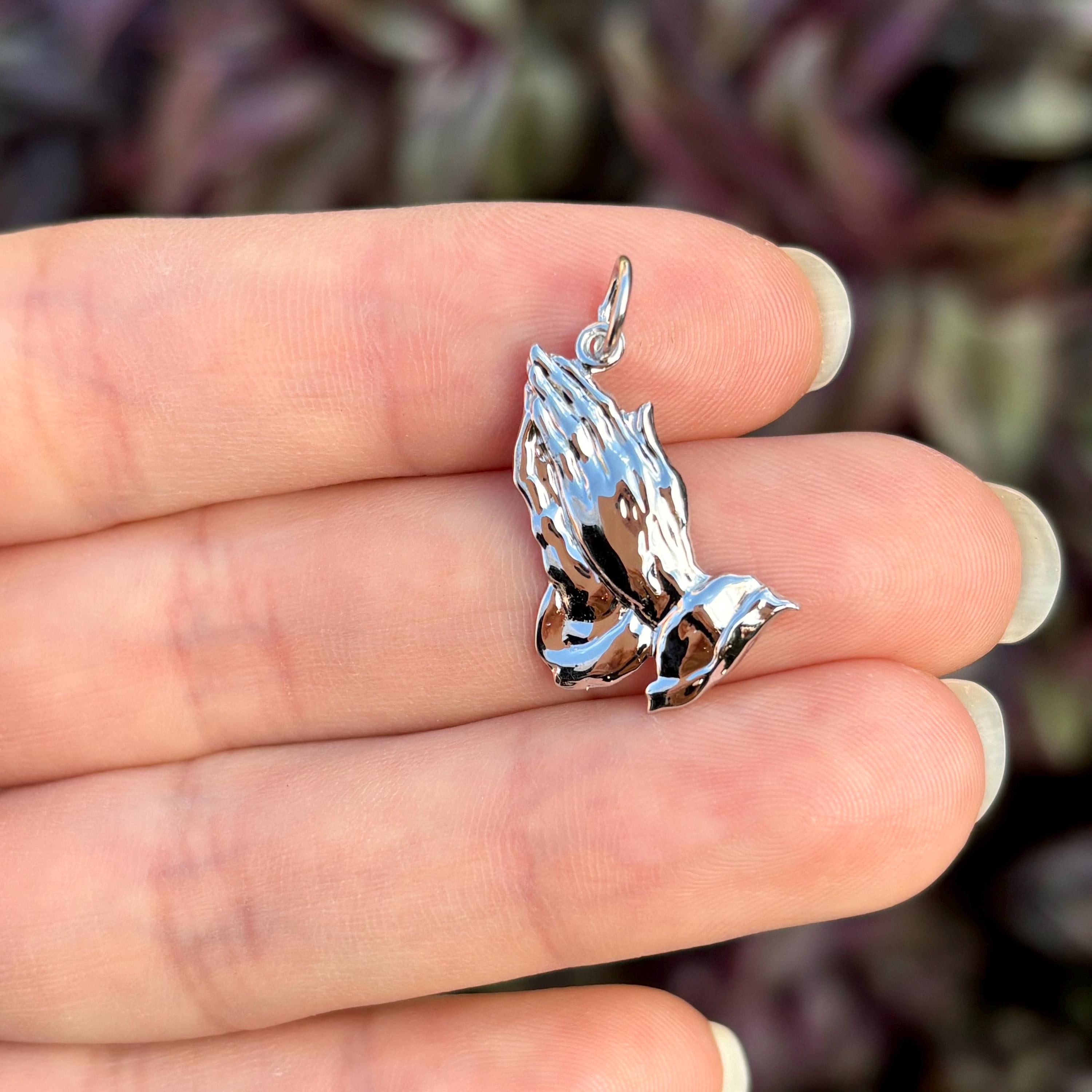 10k White Gold Praying Hands Pendant