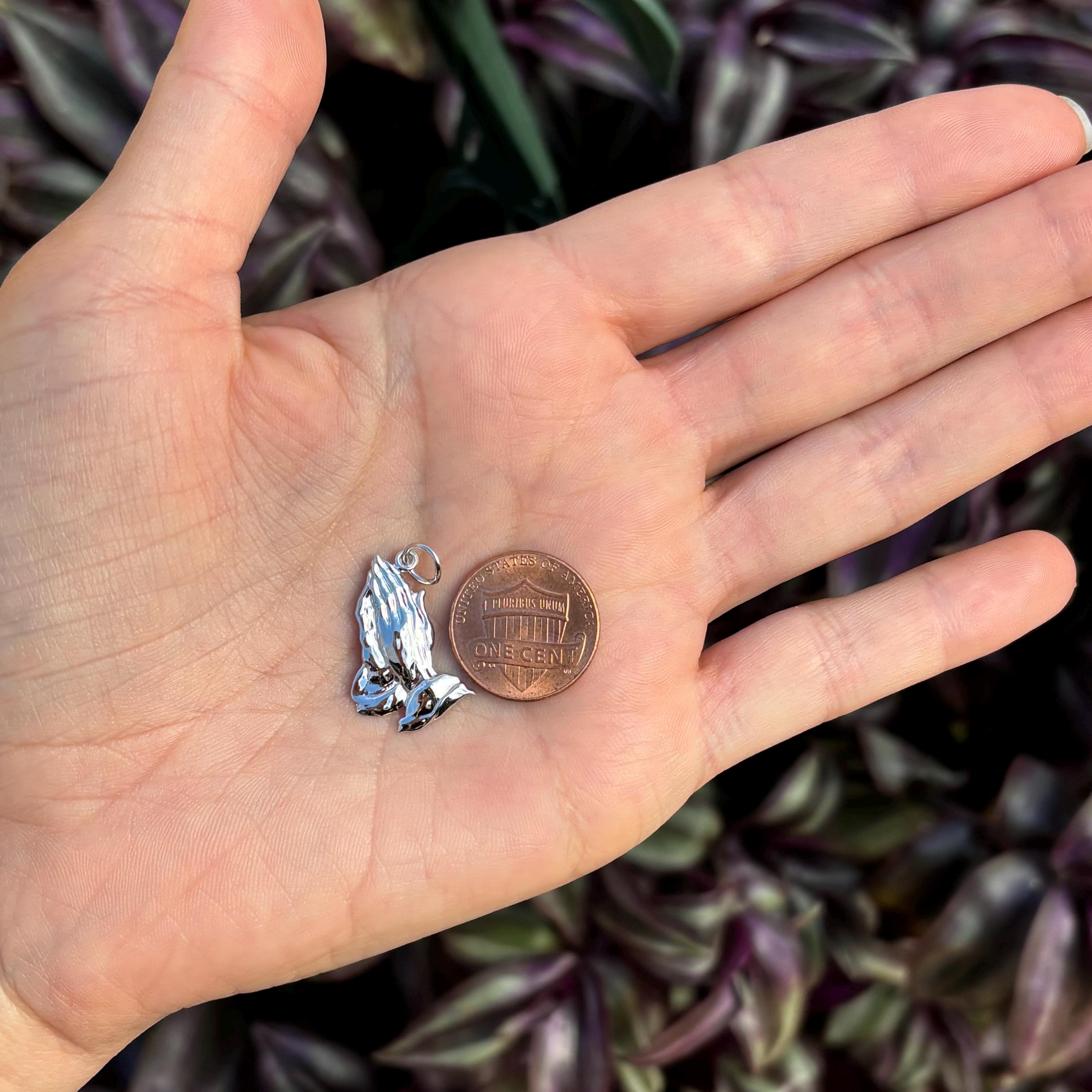 10k White Gold Praying Hands Pendant