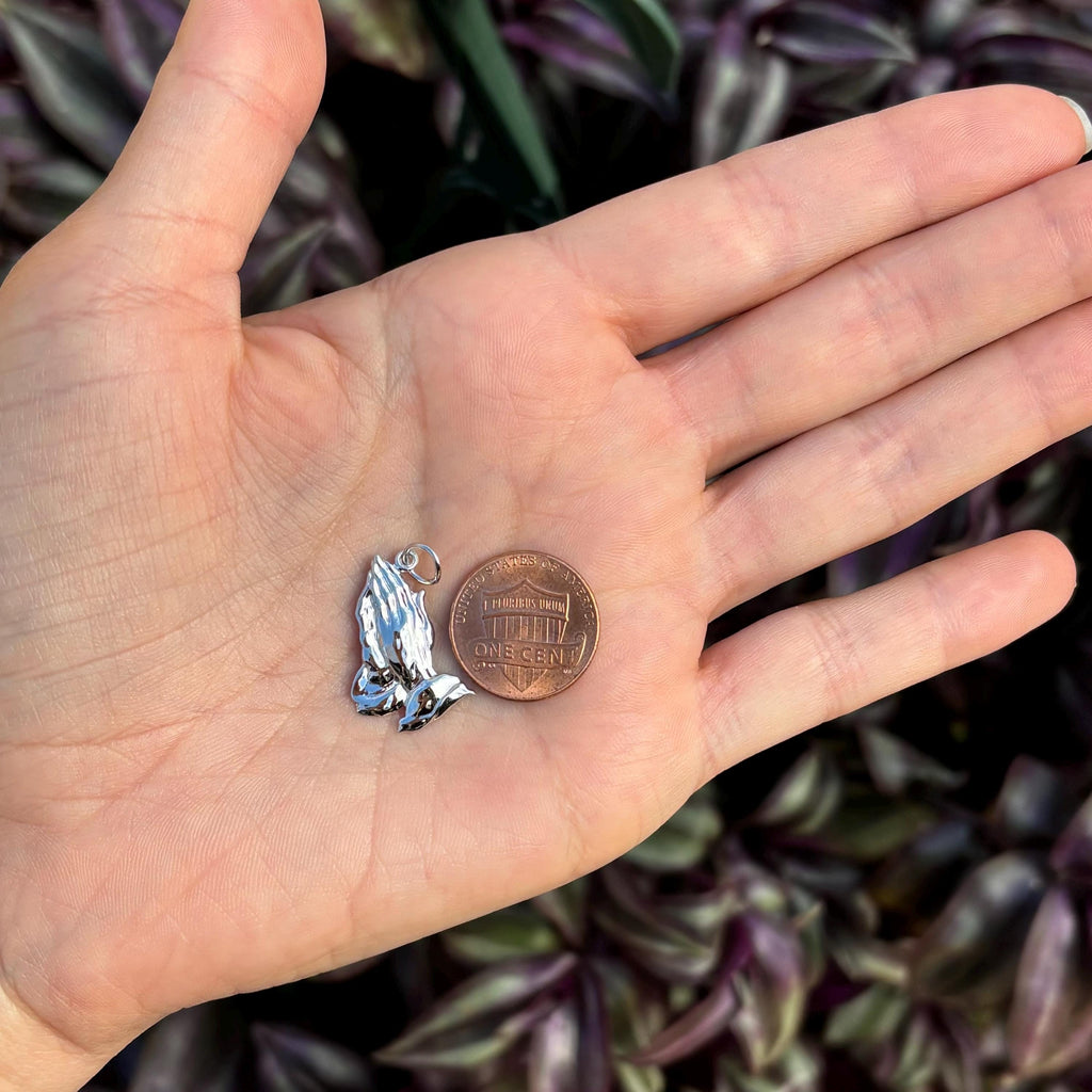 14K White Gold Praying Hands Pendant