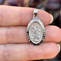 14K White Gold St Christopher Oval Medal Hollow Pendant