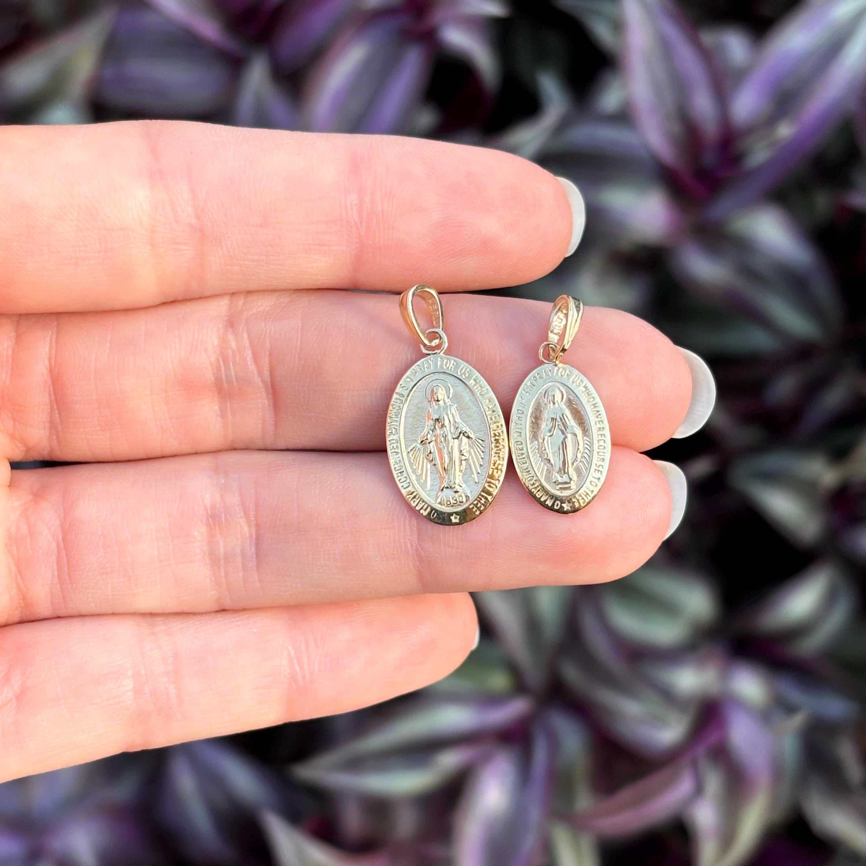 10k Gold Miraculous Medal Oval Medal Pendant 2 Sizes
