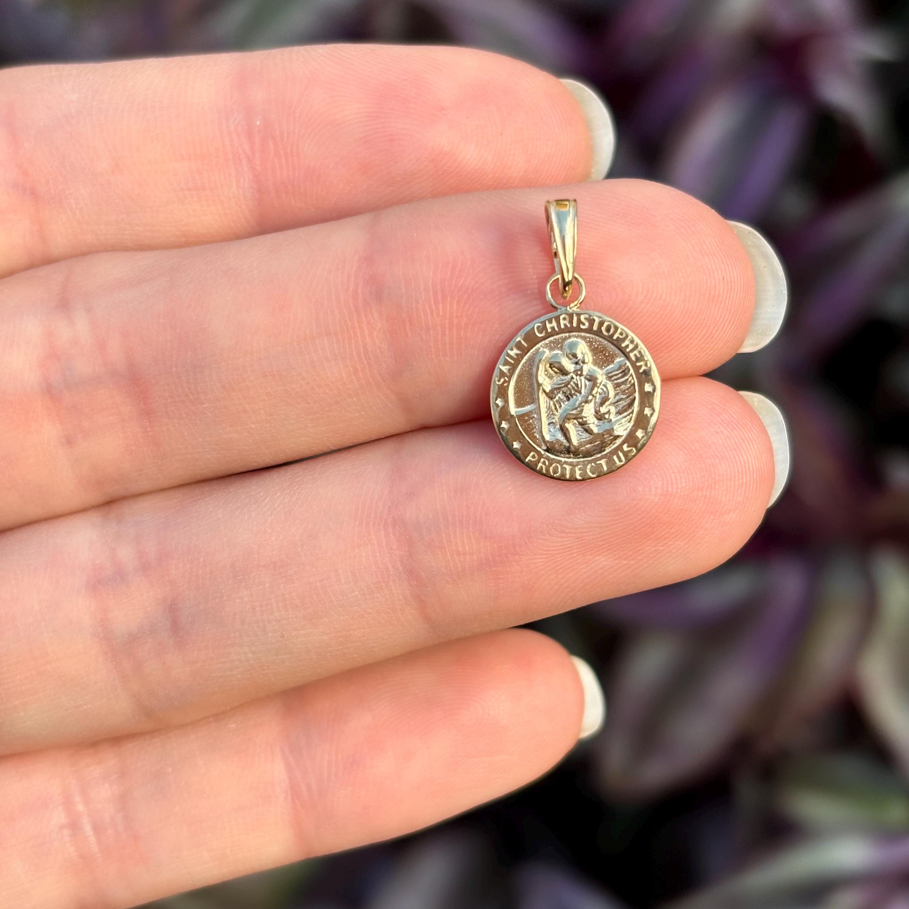 10k or 14k Gold St Christopher Round Medal Charm Pendant