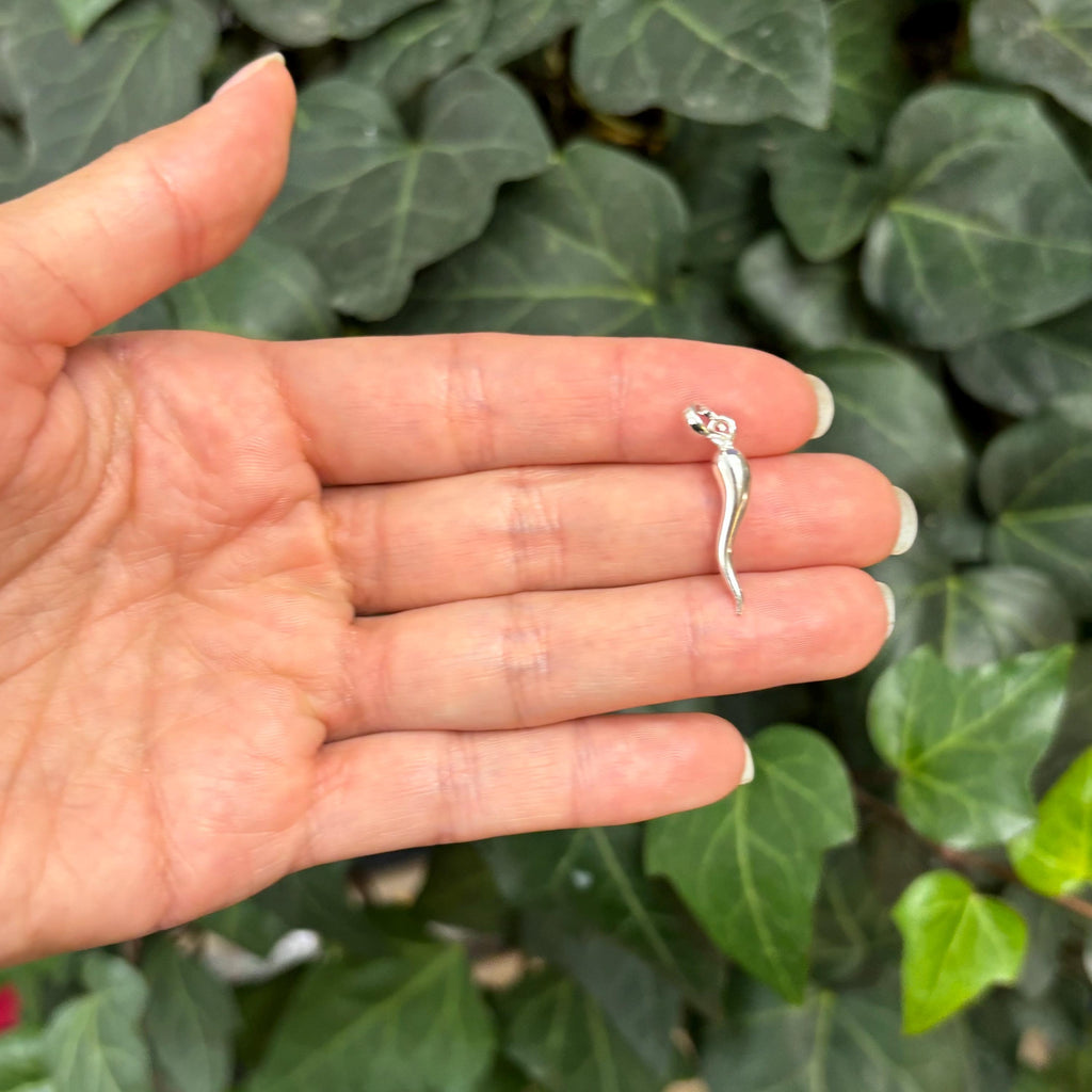 Sterling Silver Italian Horn Corno Pendant 21mm