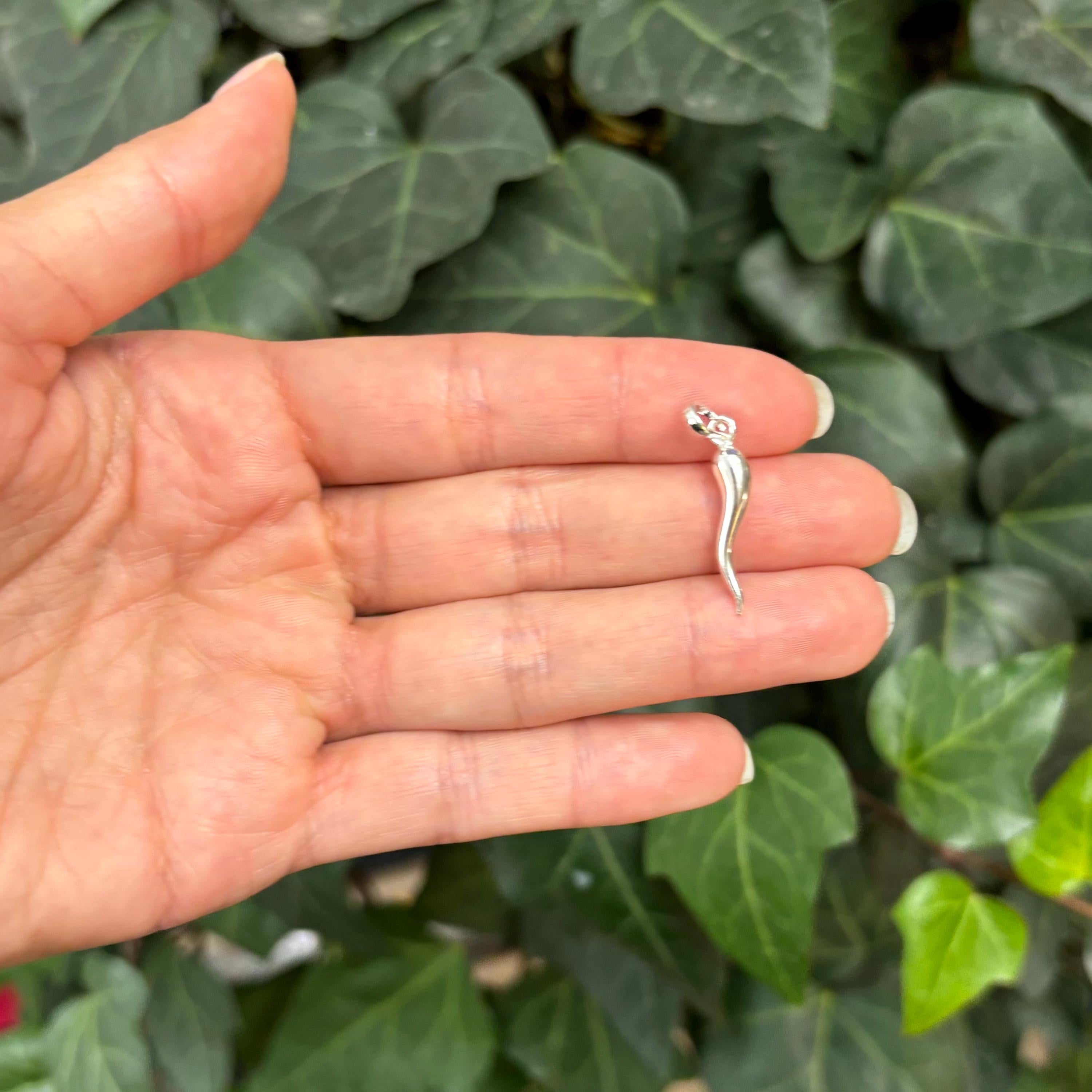 Sterling Silver Italian Horn Corno Pendant 21mm
