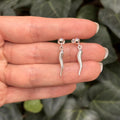 Sterling Silver Italian Horn Corno Drop Earrings