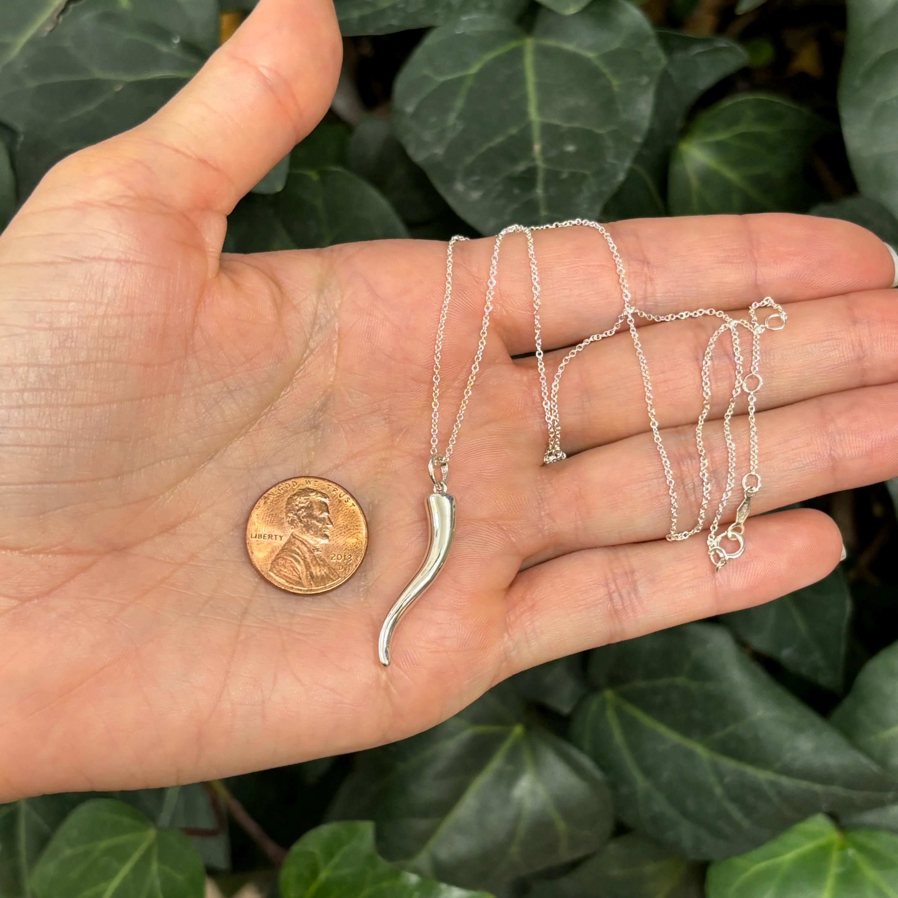 Sterling Silver Italian Horn Corno Pendant Necklace