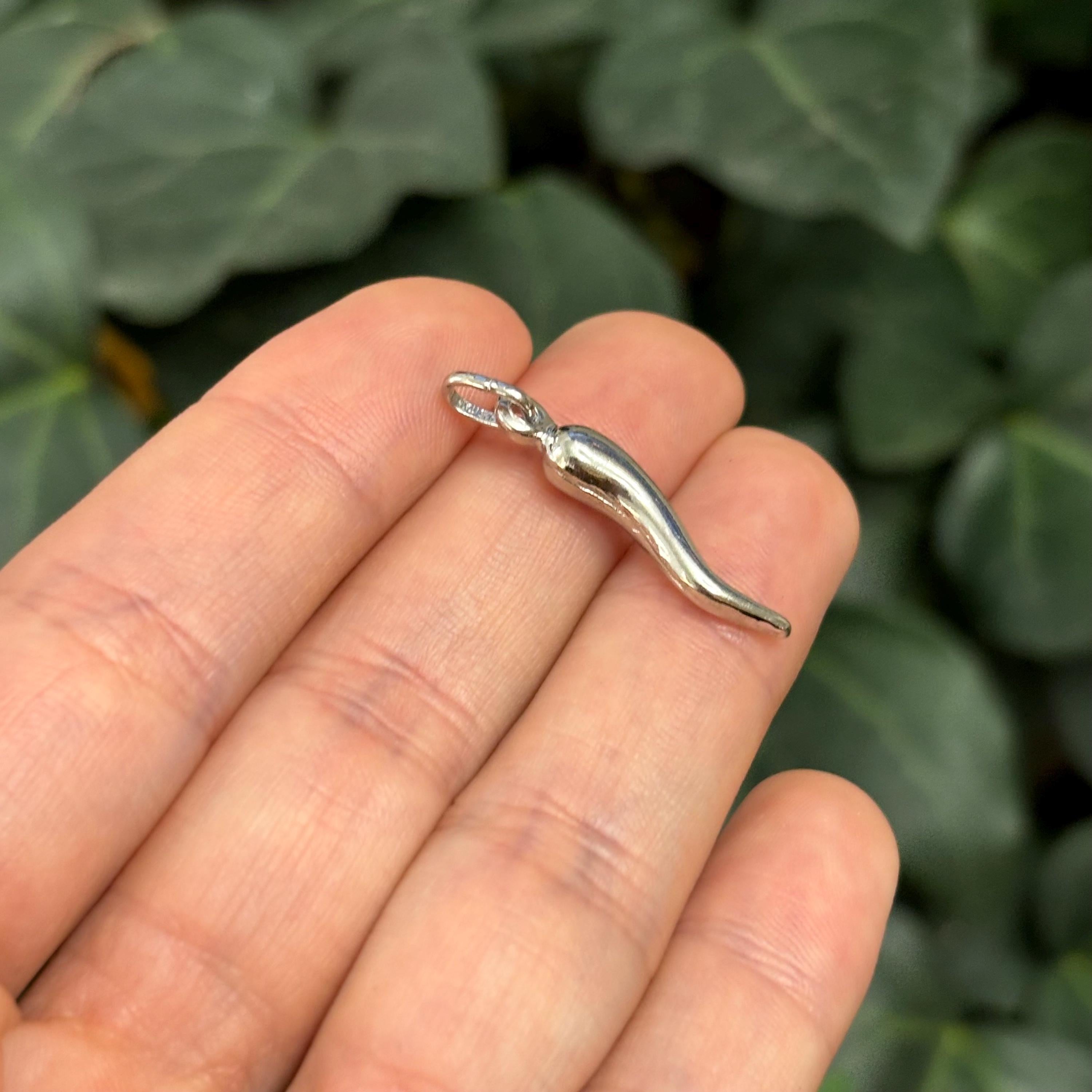 Sterling Silver Italian Horn Corno Pendant 22mm