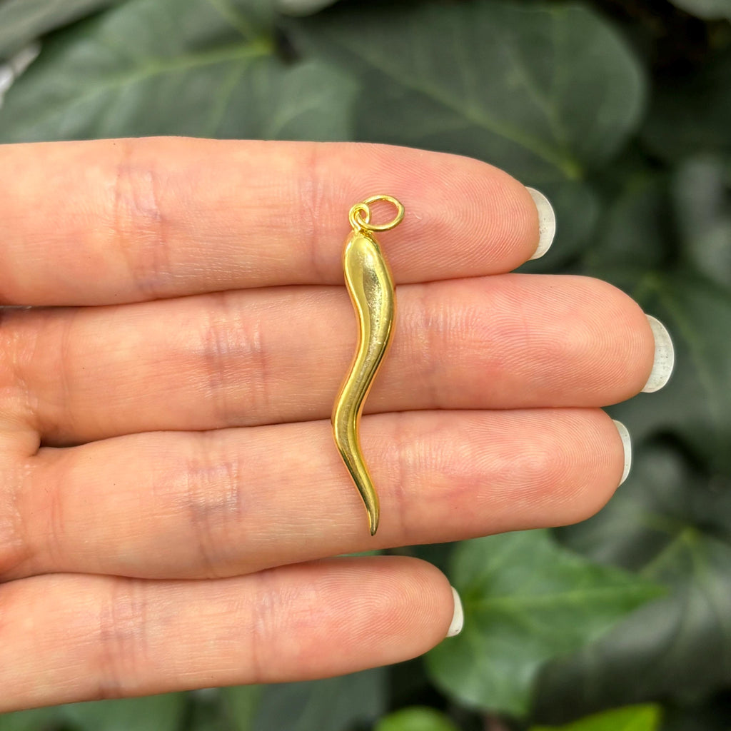 Gold-Plated Italian Horn Corno Pendant 36mm