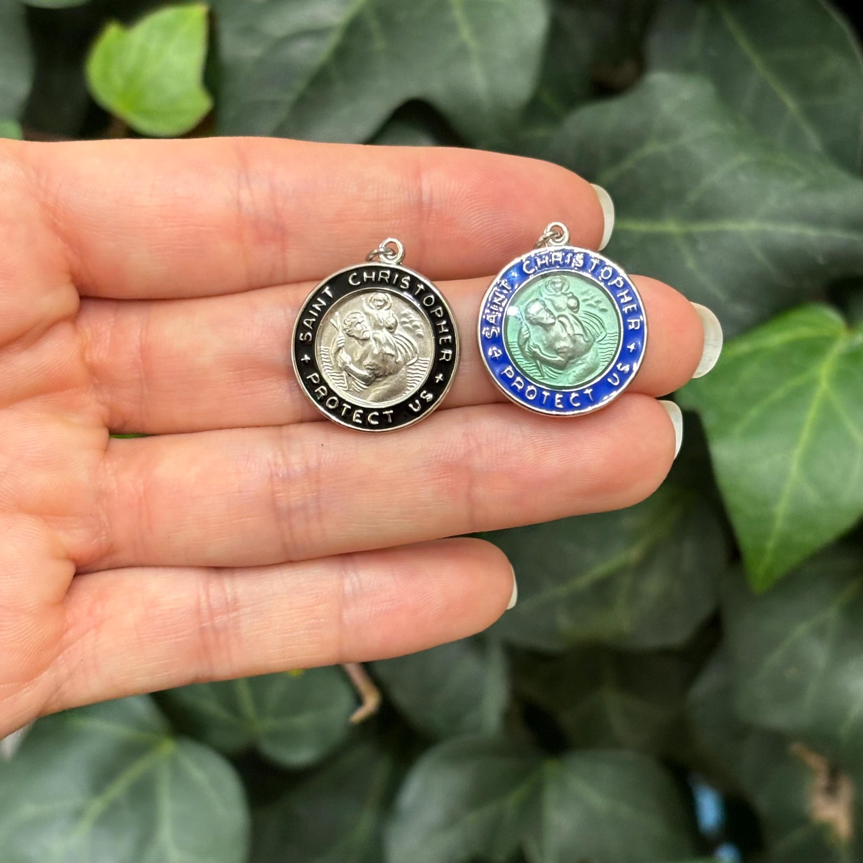 Sterling Silver St Christopher Round Medal Enamel Pendant