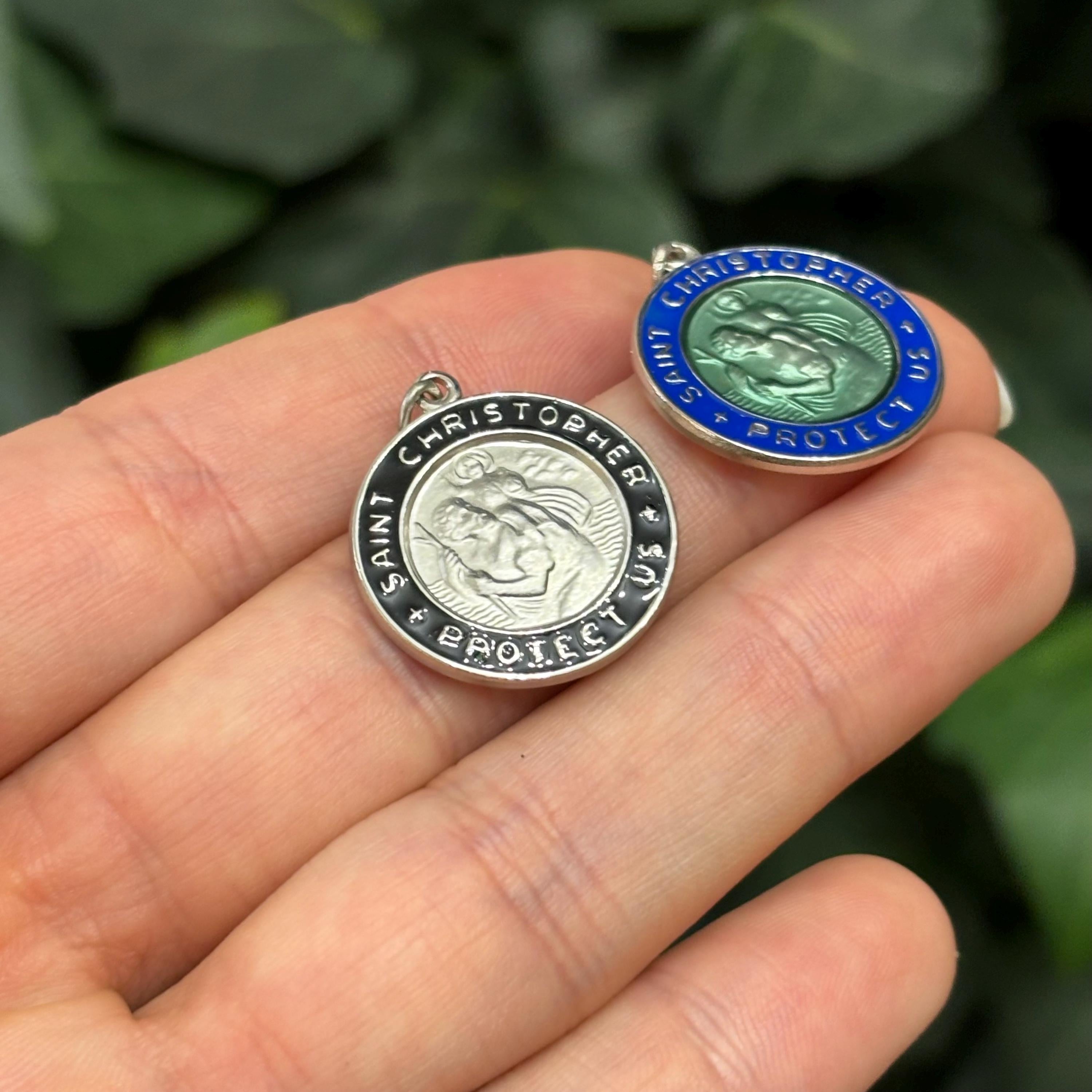 Sterling Silver St Christopher Round Medal Enamel Pendant