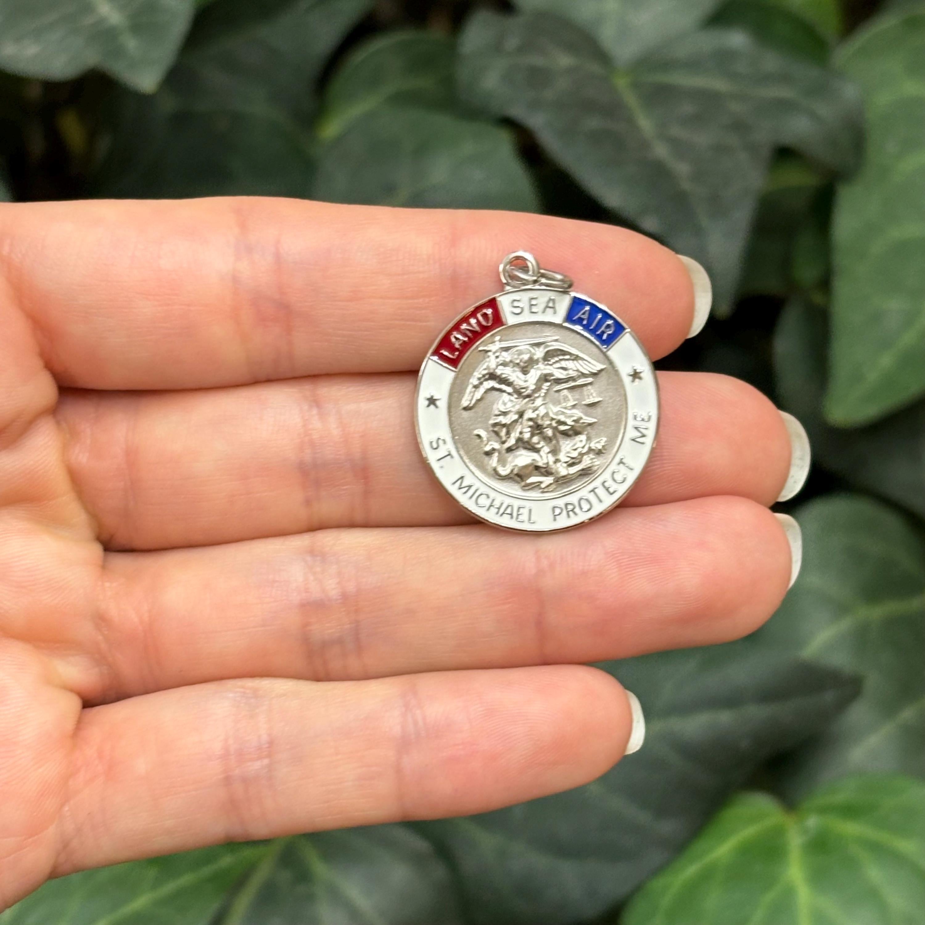 Sterling Silver St Michael Enamel Medal Pendant