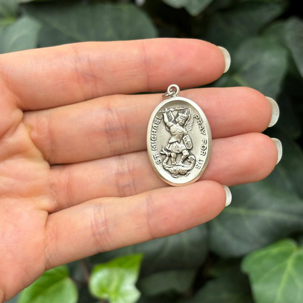 Sterling Silver St Michael Oval Medal Pendant
