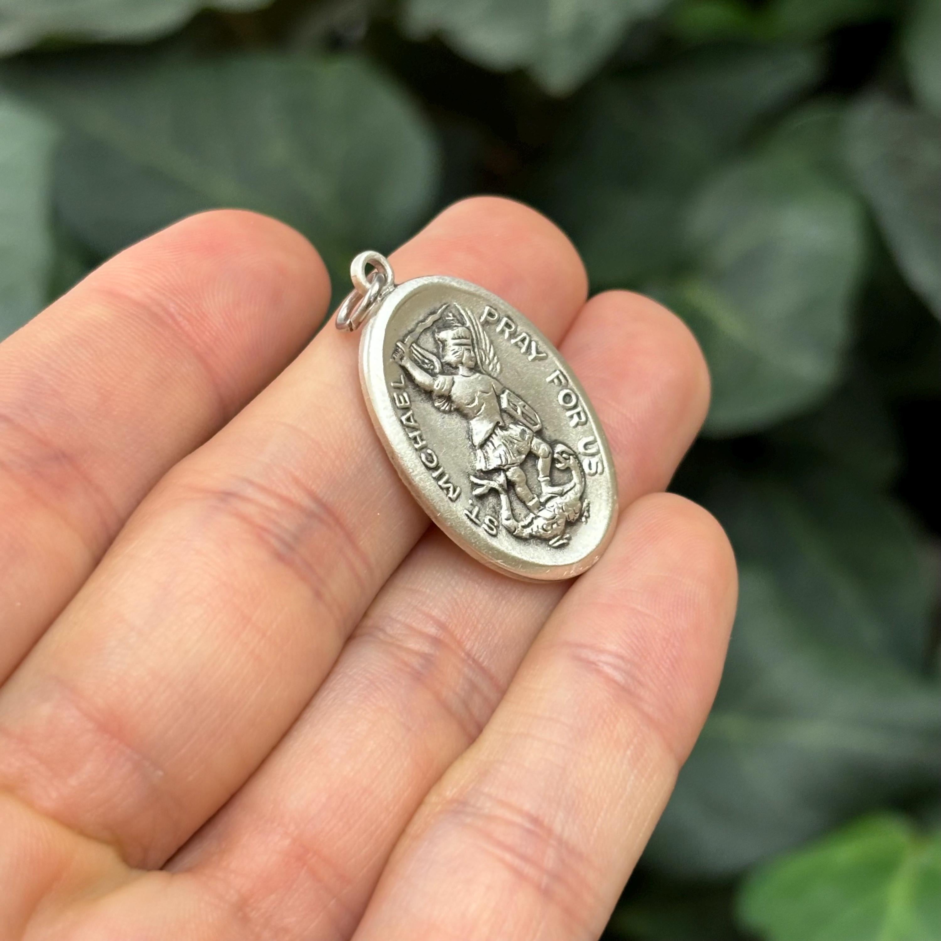 Sterling Silver St Michael Oval Medal Pendant