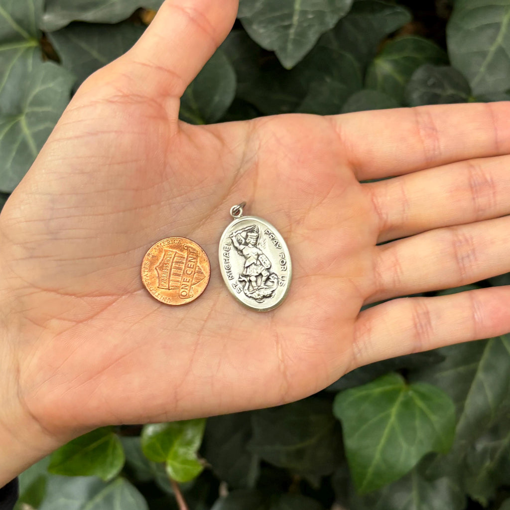 Sterling Silver St Michael Oval Medal Pendant