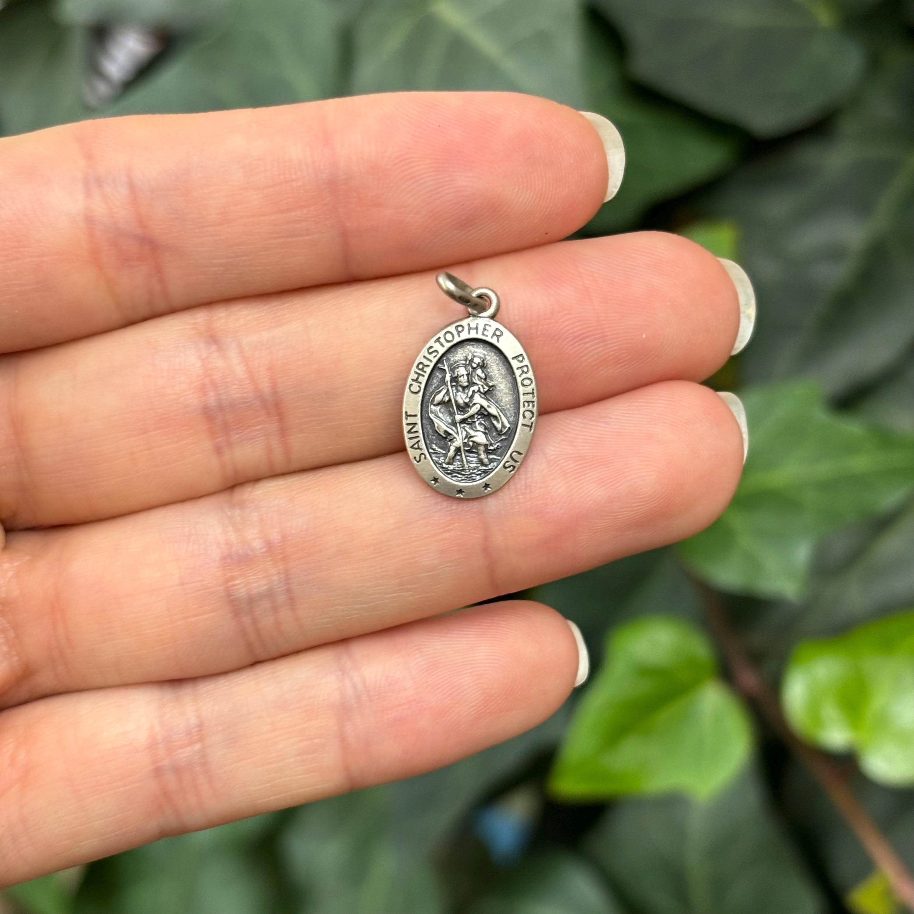 Sterling Silver St Christopher Round Oval Charm Pendant 19mm x 12mm