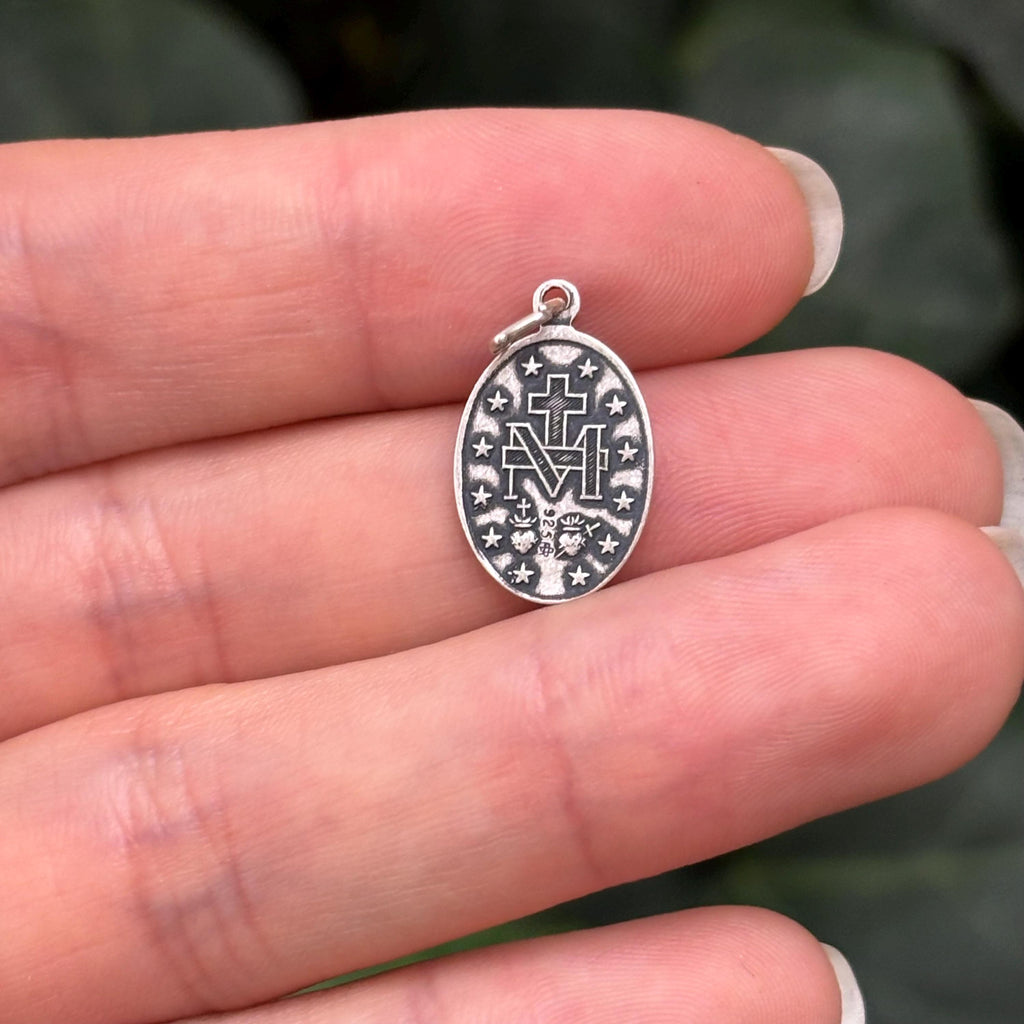 Sterling Silver Miraculous Medal Oval Medal Charm Pendant 17mm x 10mm