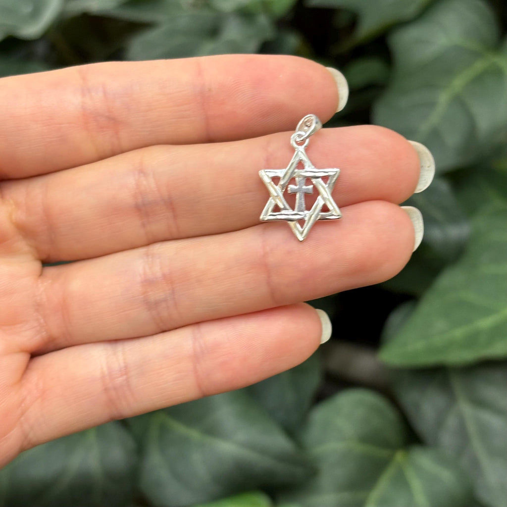 Sterling Silver Judica Star of David Magan Star and Cross Pendant