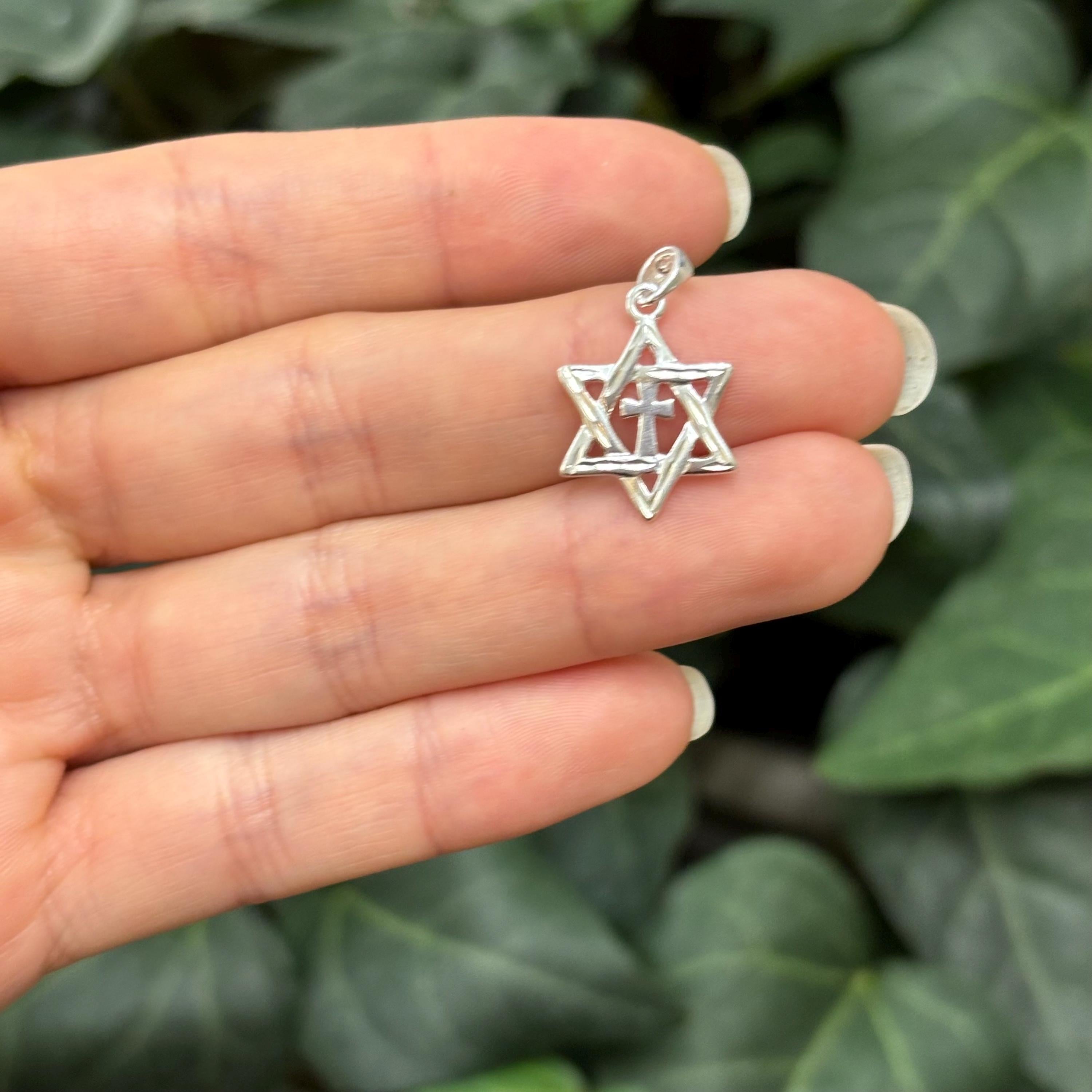 Sterling Silver Judica Star of David Magan Star and Cross Pendant
