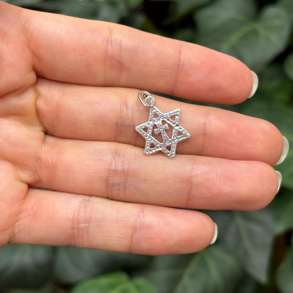 Sterling Silver Judica Star of David Magan Star and Cross Pendant
