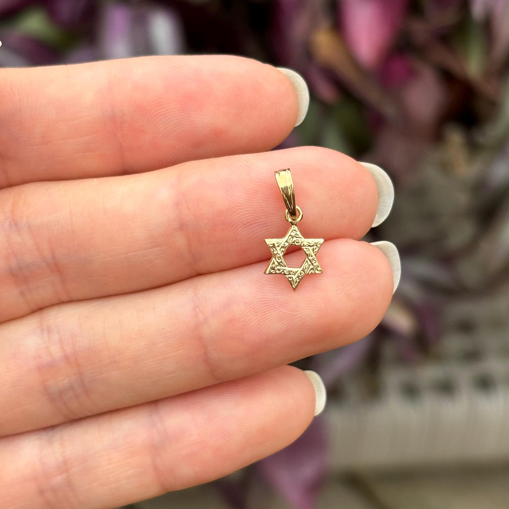 10k Gold Judica Star of David Magan Swirl Star Charm Pendant