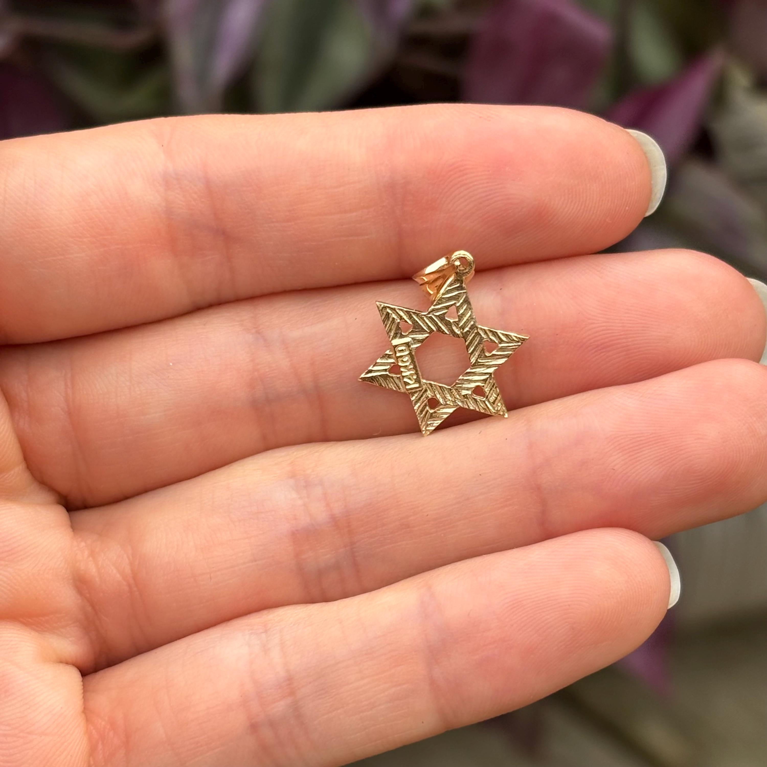 14k Gold Judica Star of David Magan Satin Star Charm Pendant