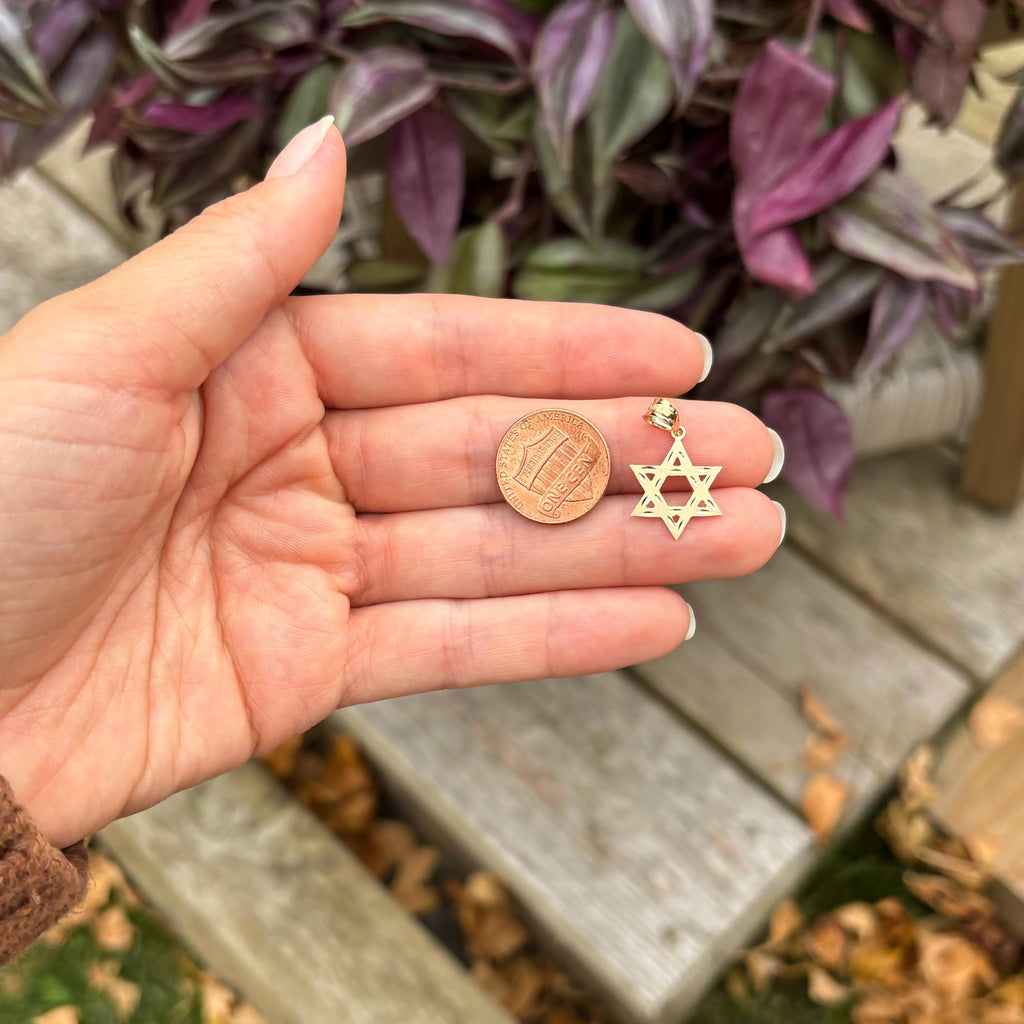 14k Gold Judica Star of David Magan Satin Star Charm Pendant