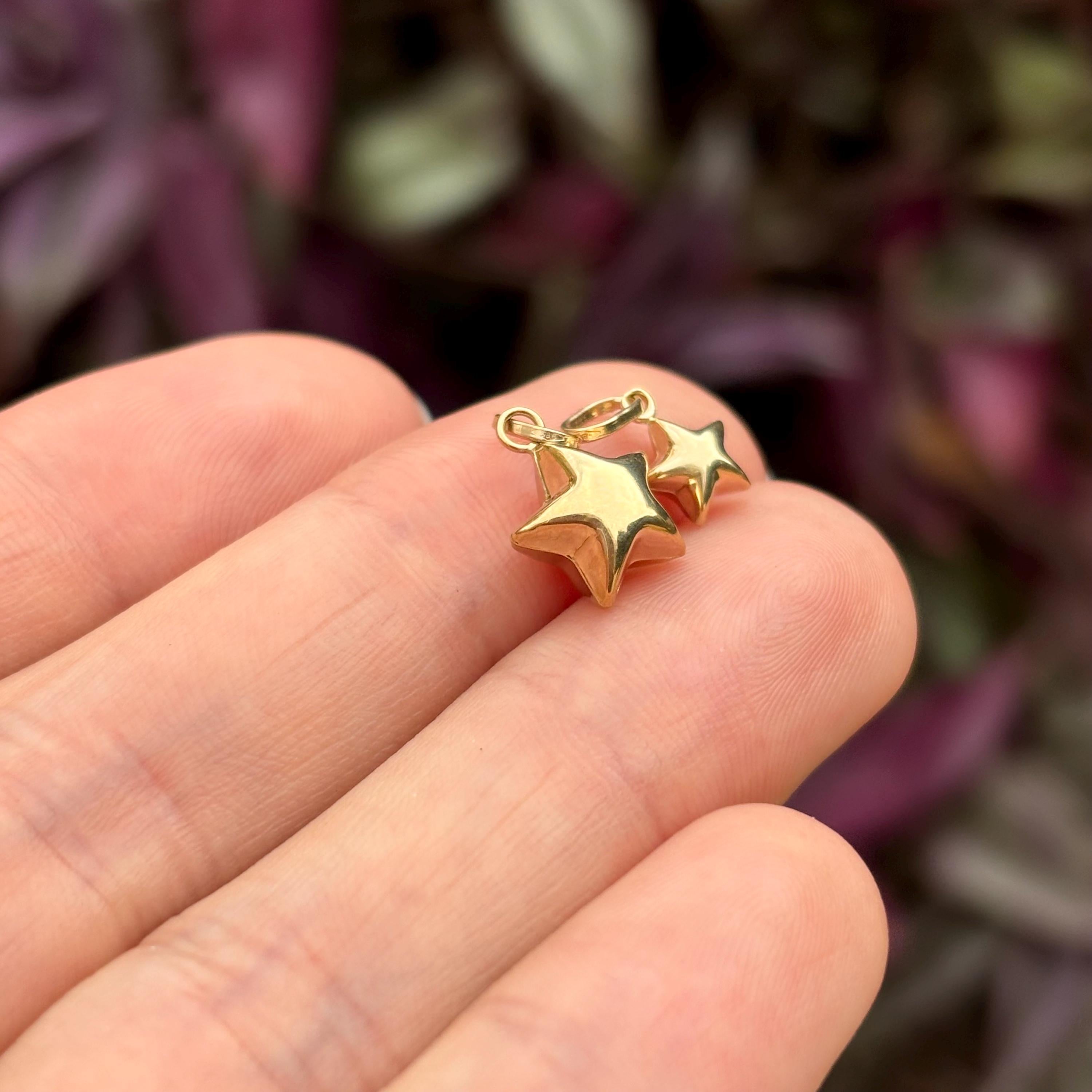 14k Gold Puffy Star Charm Pendant Small and Big Sizes