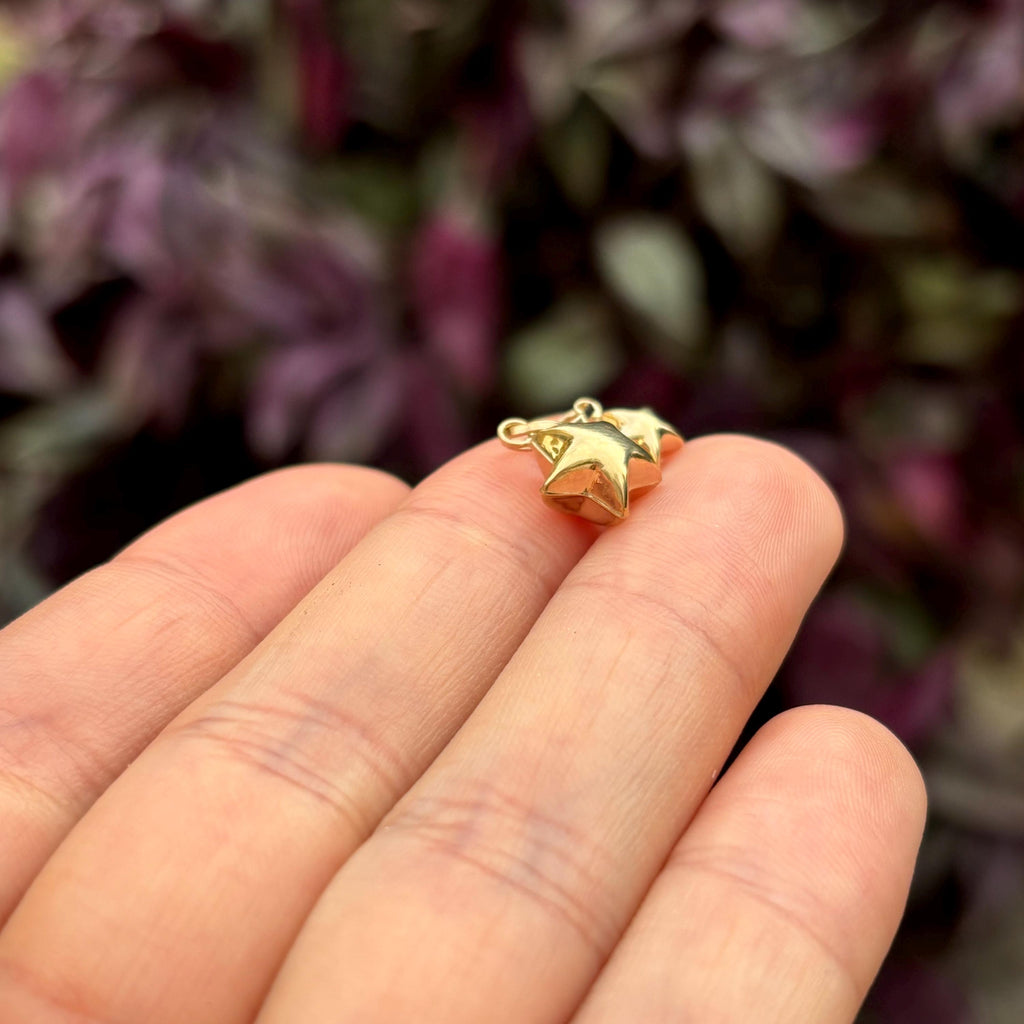 14k Gold Puffy Star Charm Pendant Small and Big Sizes