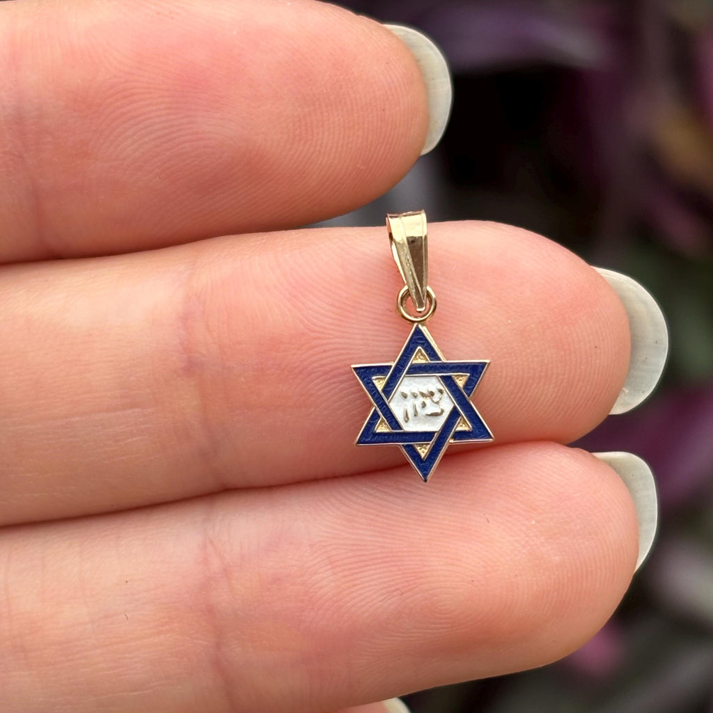 14k Gold Blue Judica Star of David Magan Star Charm Pendant