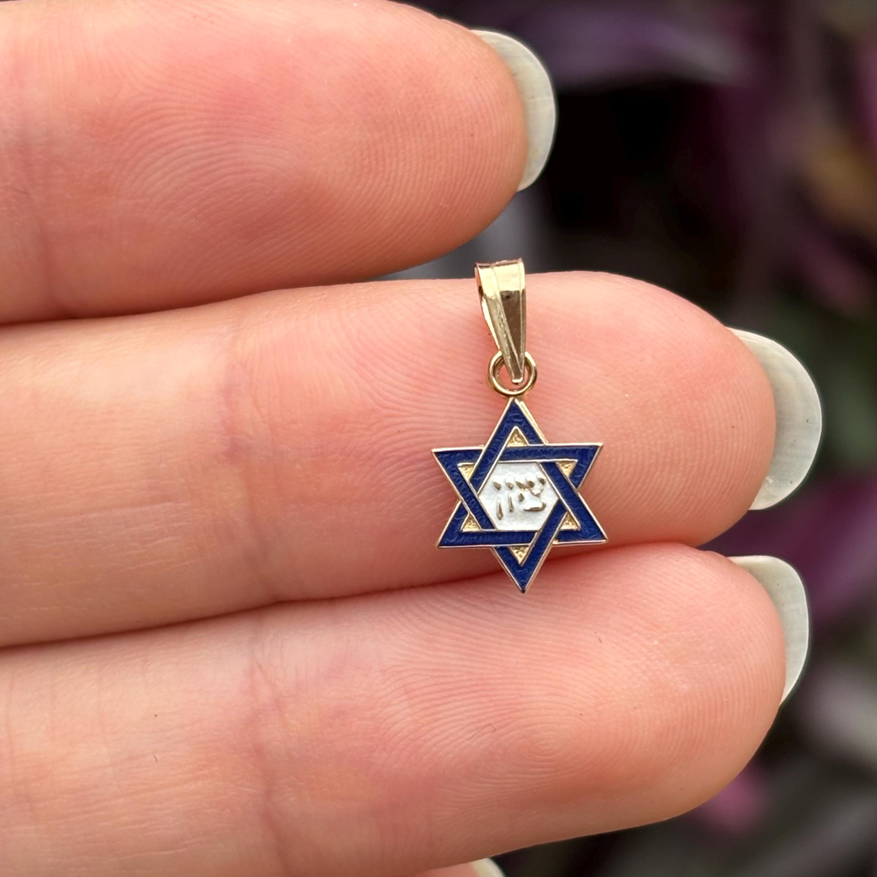 14k Gold Blue Judica Star of David Magan Star Charm Pendant