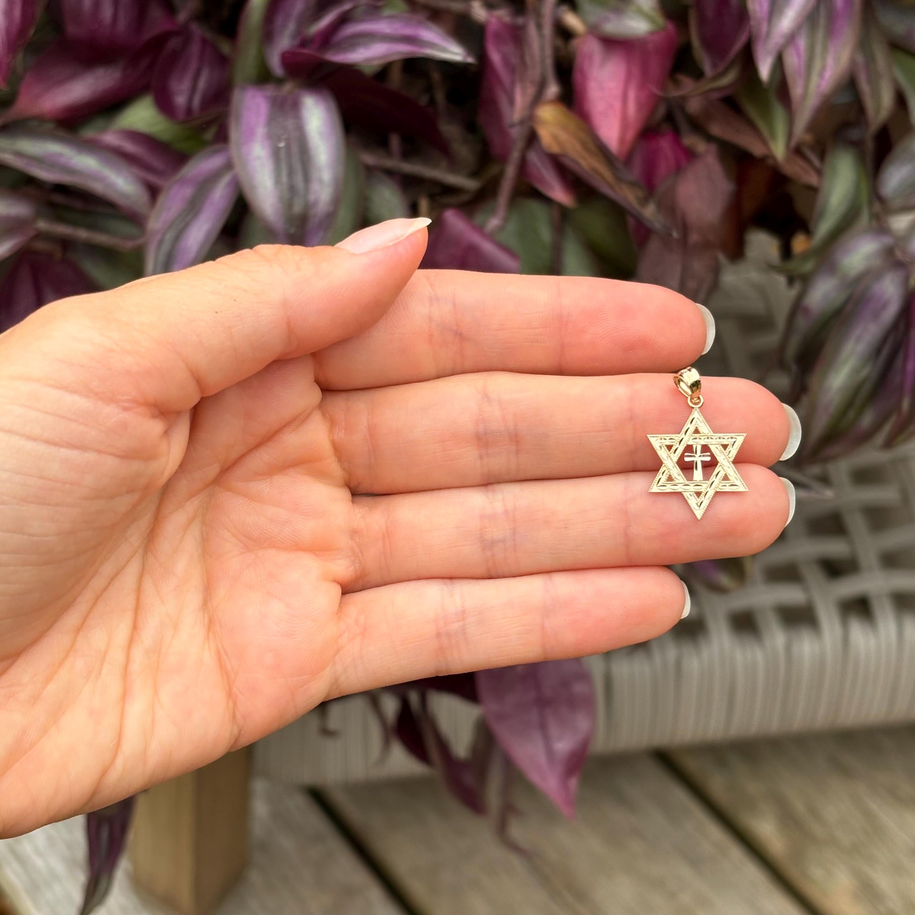 14k Gold Judica Star of David Cross Magan Star Charm Pendant