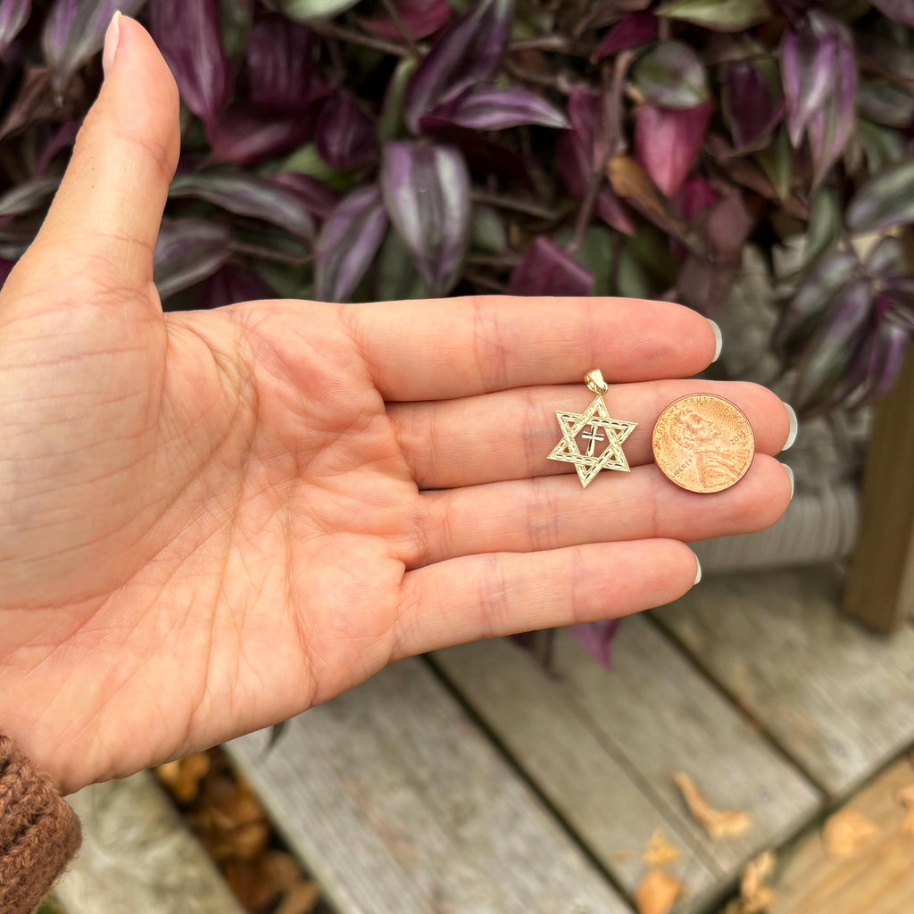 14k Gold Judica Star of David Cross Magan Star Charm Pendant