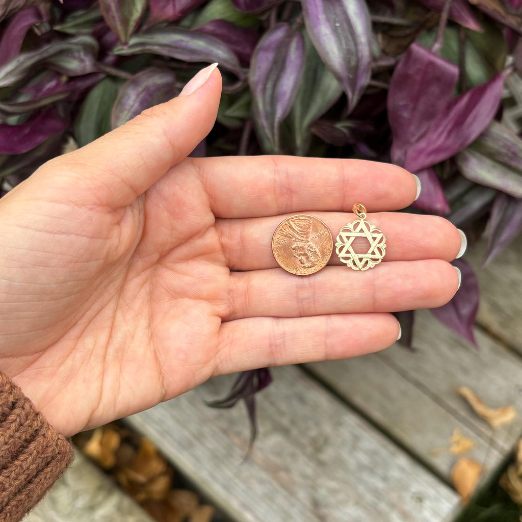 14k Gold Judica Star of David Magan Circle Star Charm Pendant